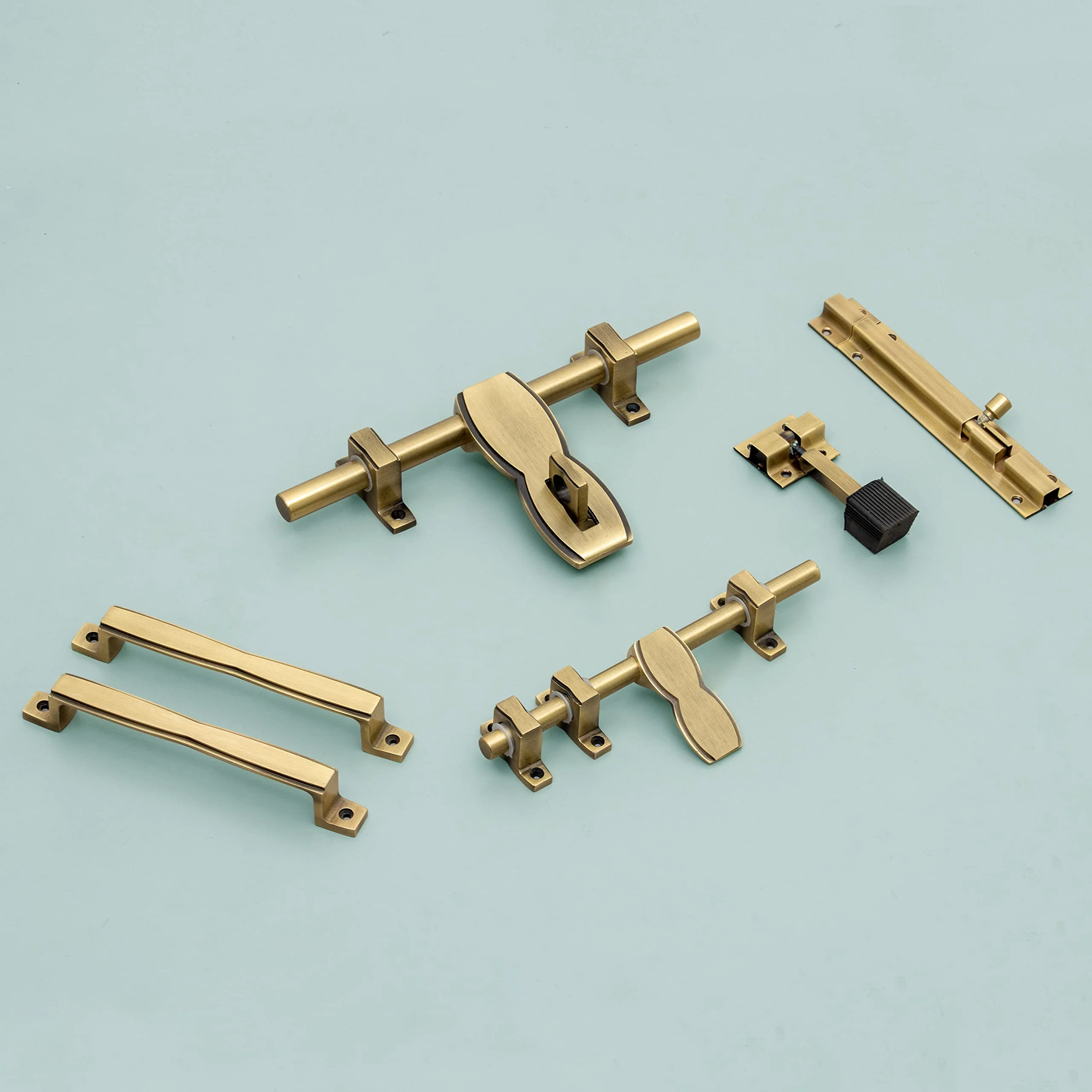 Plantex Stainless Steel Kit for Single Door - Hardware Accessories (10 inch Al-Drop, 8 inch Latch, 7 inch 2 Handles, 7 inch Tower Bolt, 4 inch Stopper) - (DMAL-03-Brass Antique) - Image 2