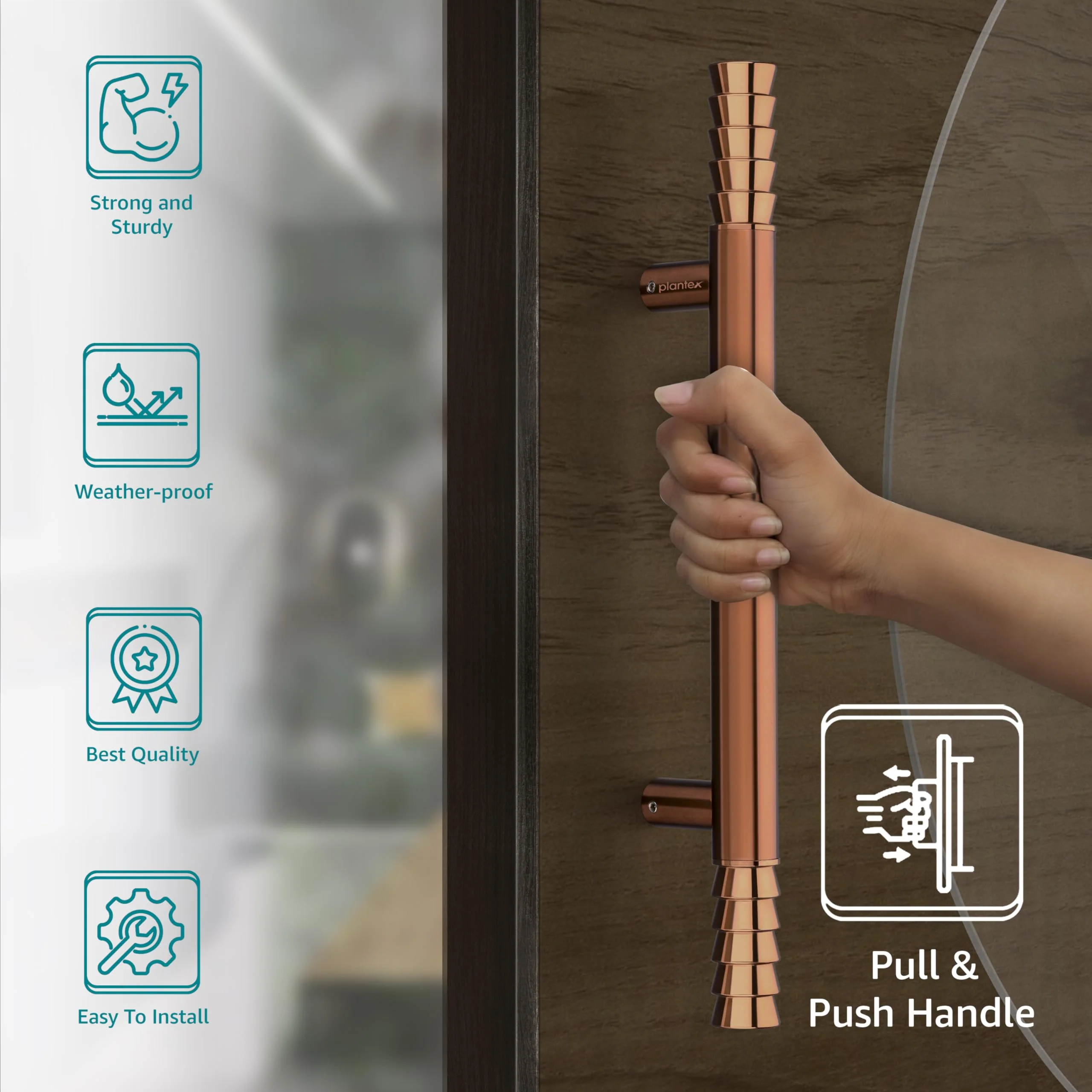 Plantex Stainless Steel Lotus Main Door Handle/Door Handles for Main Door/Wooden & Glass Door Handle/3 Years Warranty (Rose Gold Finish) - Image 3