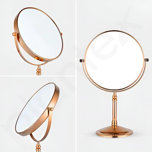 Plantex Stainless Steel Magnifying Tabletop Round Mirror/Shaving Mirror For Bathroom/Zoom Mirror For Bathroom/Makeup Mirror With Stand/Shaving Mirror Magnifying/Dual-Side 360 Swivel Mirror- Rose Gold - Image 5