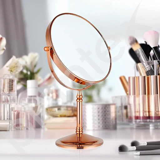 Plantex Stainless Steel Magnifying Tabletop Round Mirror/Shaving Mirror For Bathroom/Zoom Mirror For Bathroom/Makeup Mirror With Stand/Shaving Mirror Magnifying/Dual-Side 360 Swivel Mirror- Rose Gold - Image 6