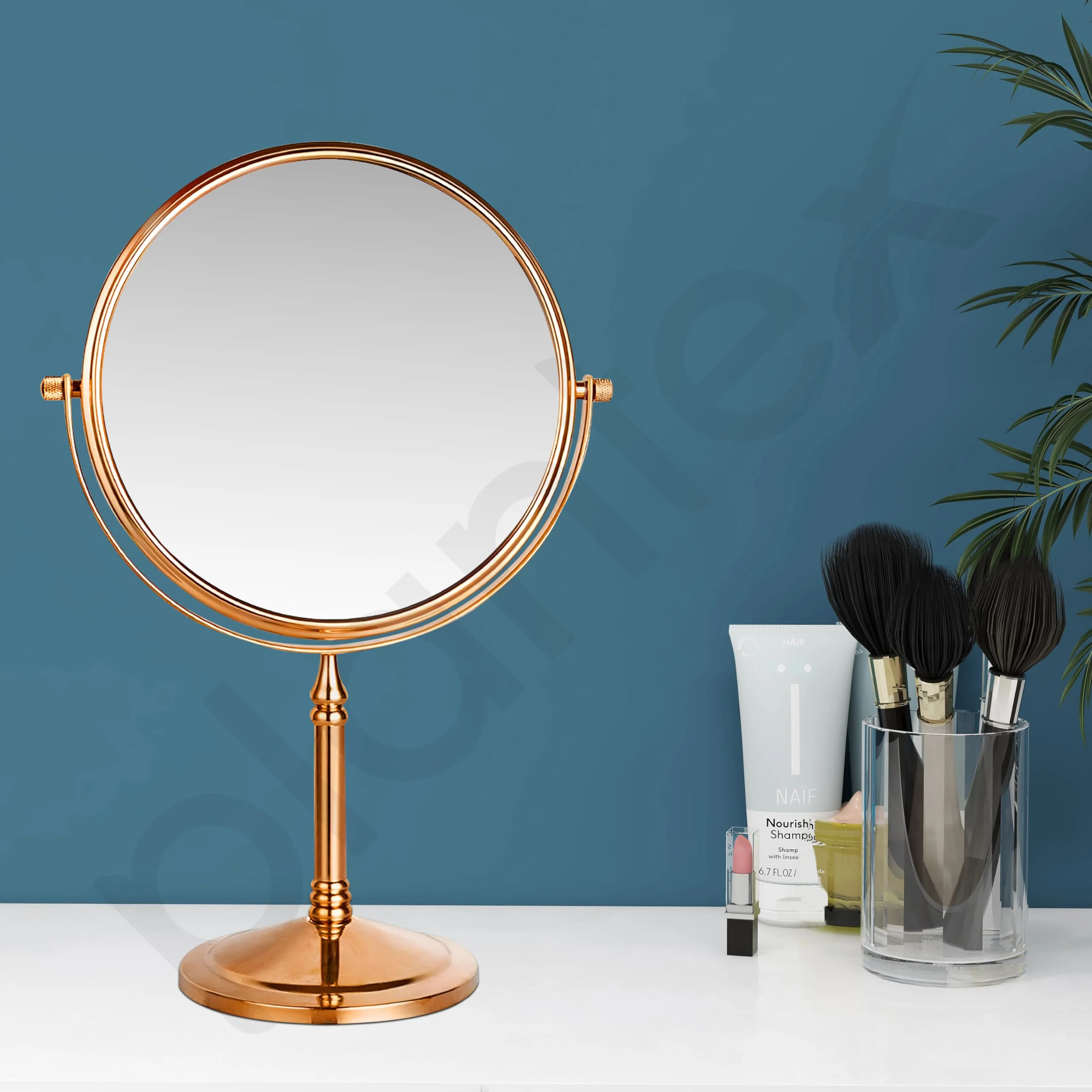 Plantex Stainless Steel Magnifying Tabletop Round Mirror/Shaving Mirror For Bathroom/Zoom Mirror For Bathroom/Makeup Mirror With Stand/Shaving Mirror Magnifying/Dual-Side 360 Swivel Mirror- Rose Gold - Image 7