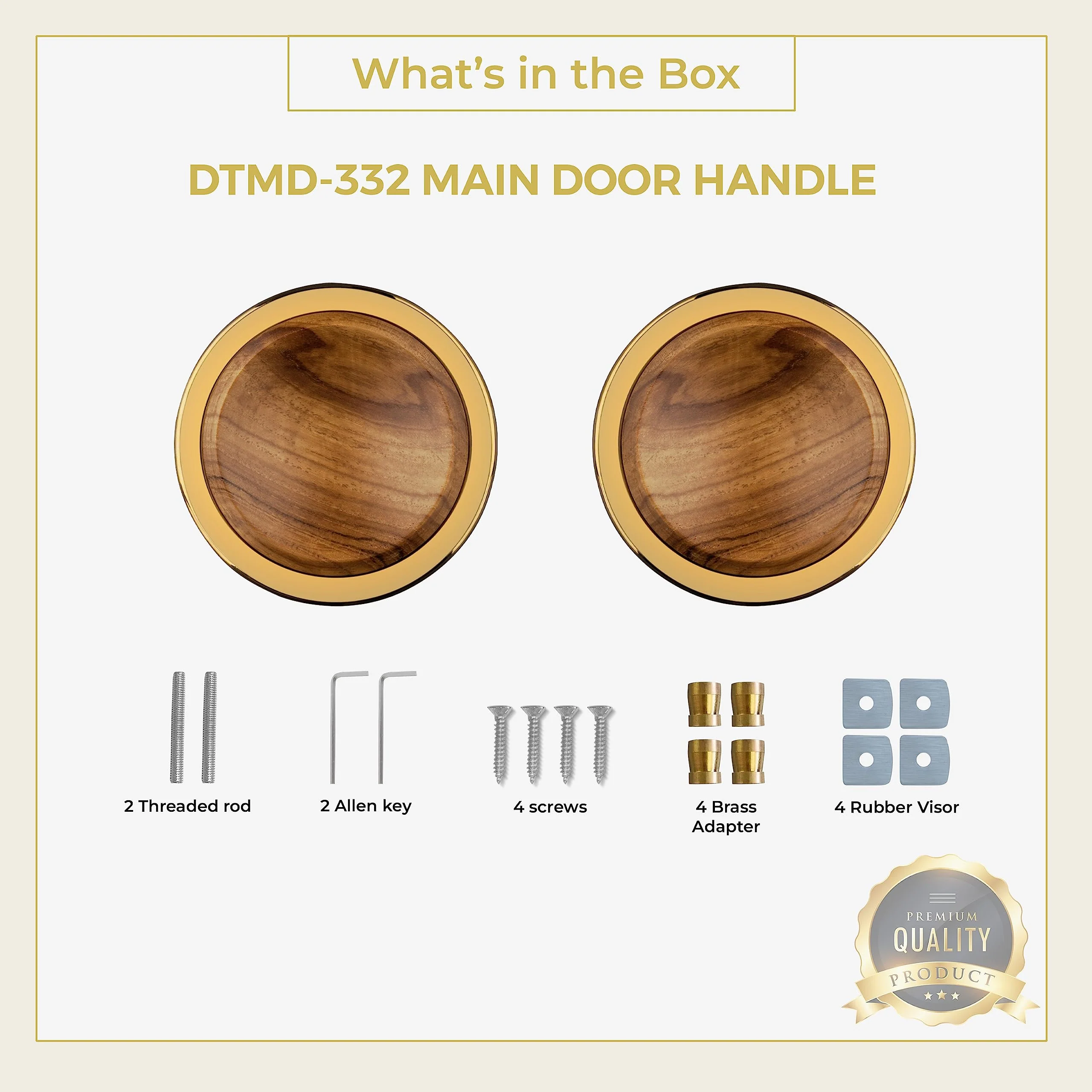 Plantex Stainless Steel Main Door Handle/4-inch Round Shape Door Handle for Main Door/Pull-Push Knob Handle for Wooden & Glass Door (PVD Gold & Wood) - 3 Years Warranty - Image 6