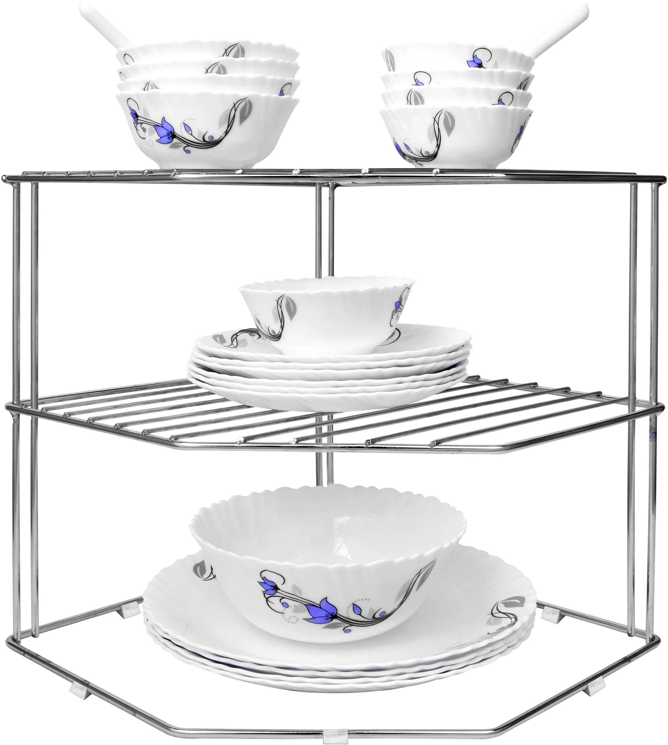 Plantex Stainless Steel Multipurpose 3-Tier Kitchen Corner Rack/Storage Shelf/Dish Rack/Storage Rack for Kitchen (Chrome Finish) - Image 6