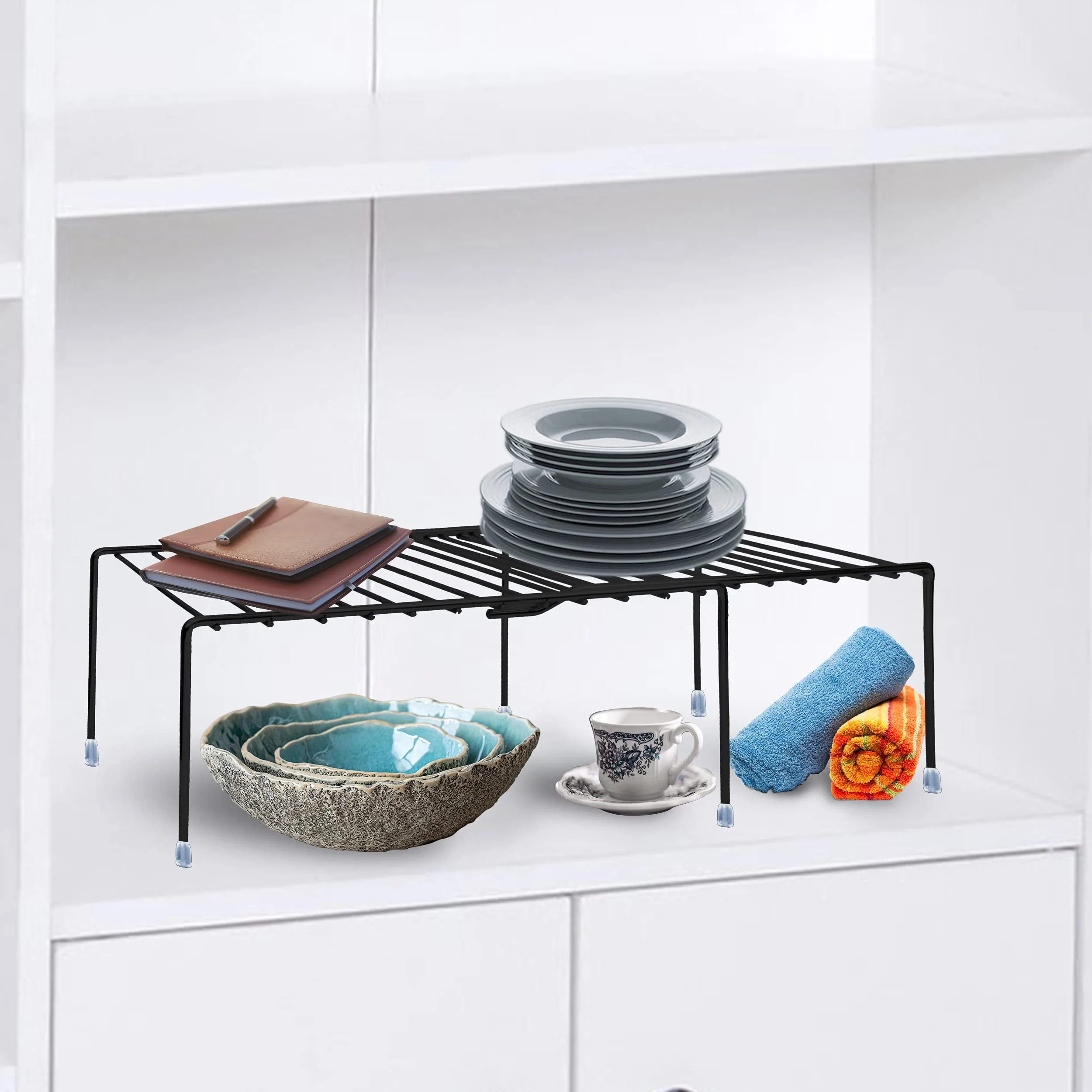 Plantex Stainless Steel Multipurpose Expandable Dish Rack/Expandable Storage Shelves for Kitchen Cabinets/Plate Stand/Utensil Rack (Black) - Image 4