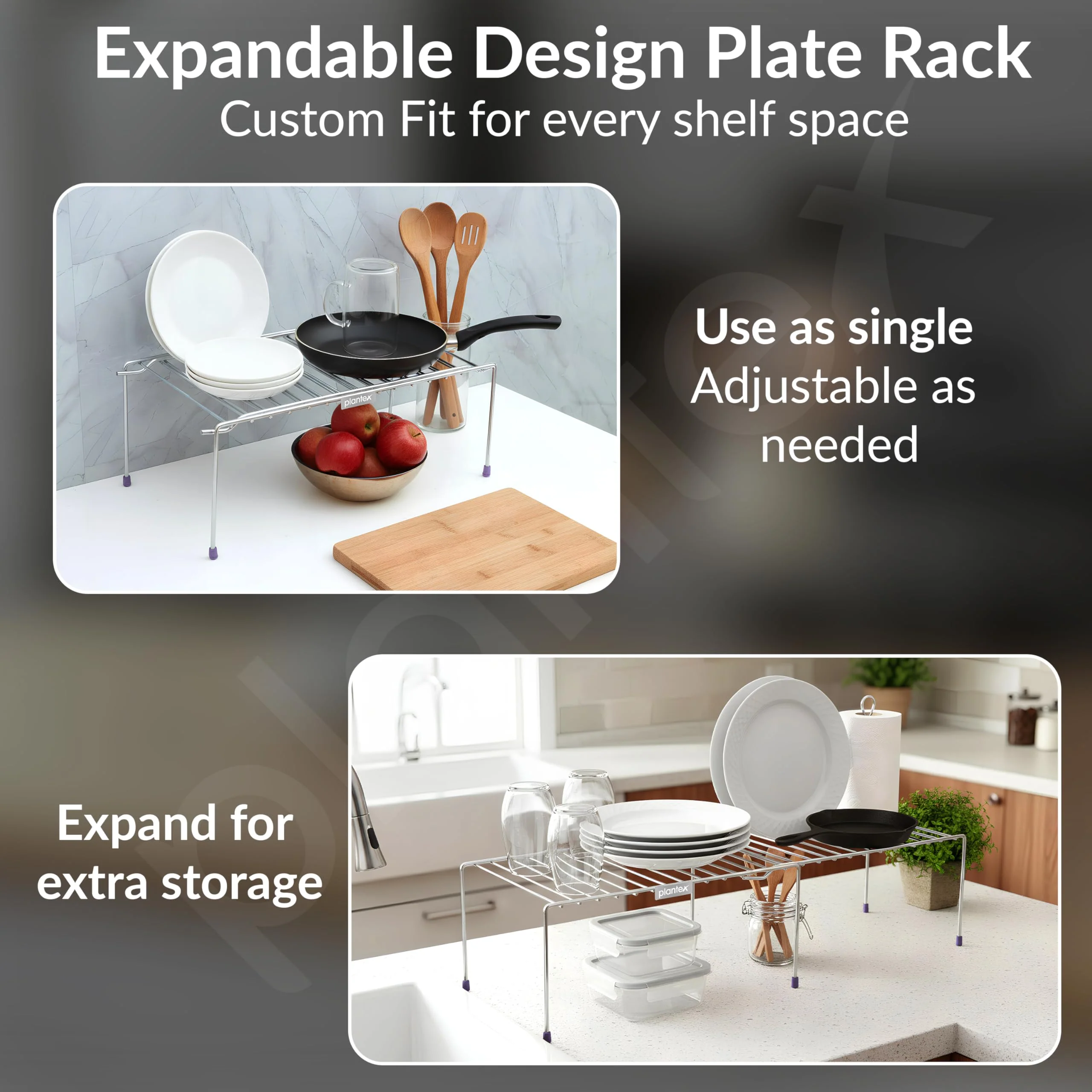 Plantex Stainless Steel Multipurpose Expandable Dish Rack/Expandable Storage Shelves for Kitchen Cabinets/Plate Stand/Utensil Rack(Chrome-Silver) - Image 3