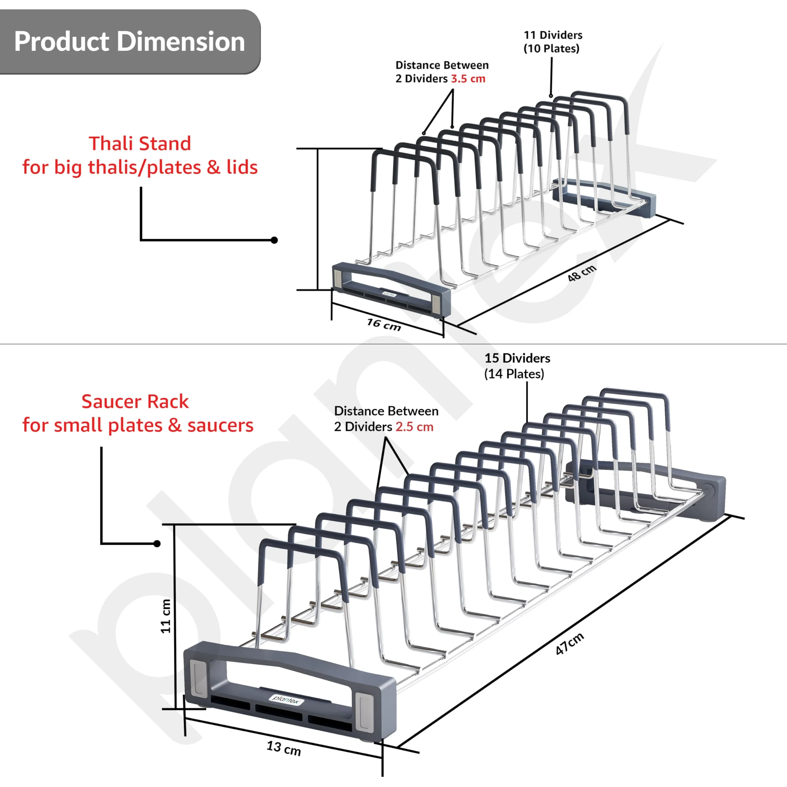 Plantex Stainless Steel Plate Rack/Thali Stand/Tandem Box Plate Stand/Dish Racks/Plate Holder for Modular Kitchen- Set of 2 (Chrome) - Image 2