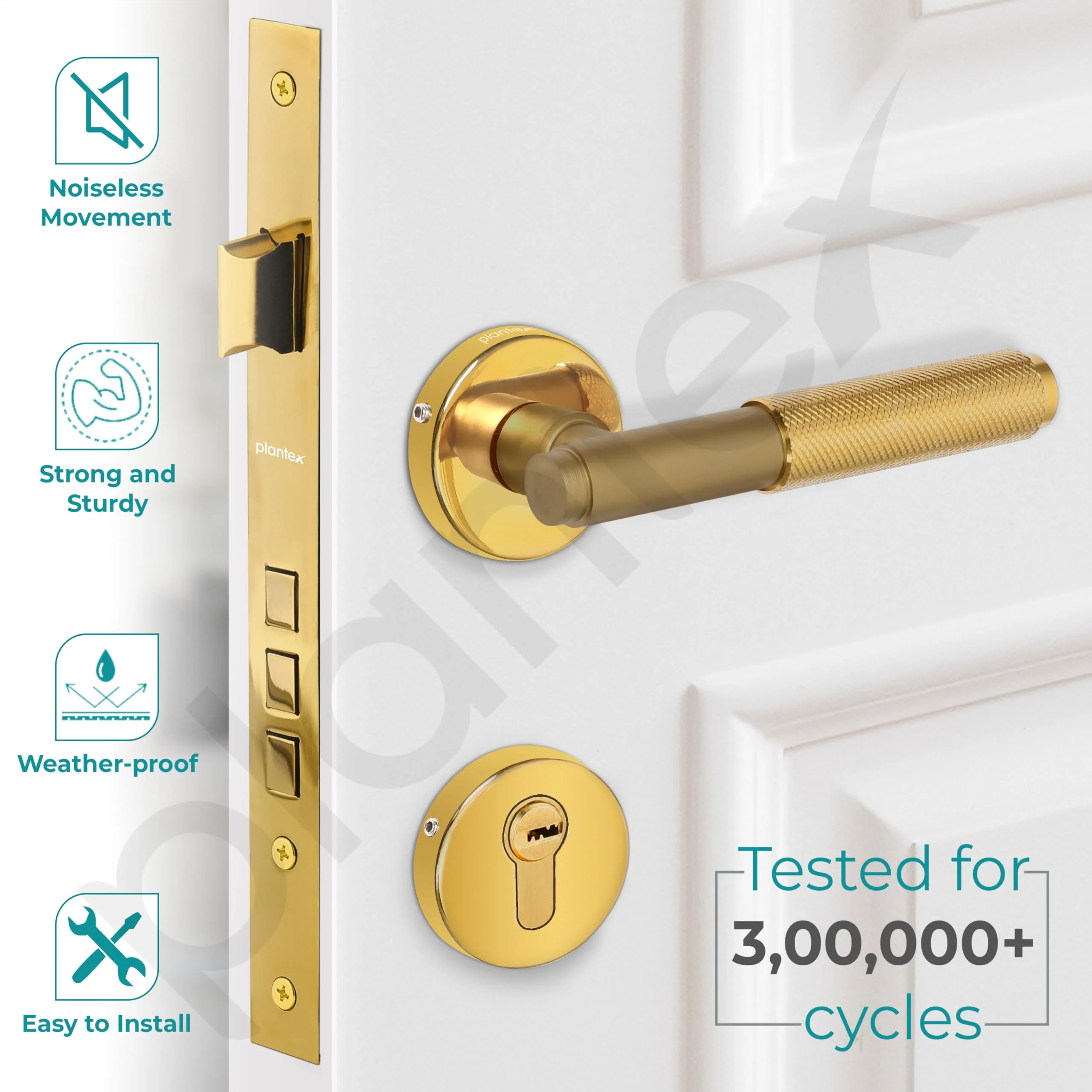Plantex Premium Door Lock with 3 Years of Warranty/Main Door Locks for Home/Mortise Lock Set for Door (PVD Gold) - Image 2