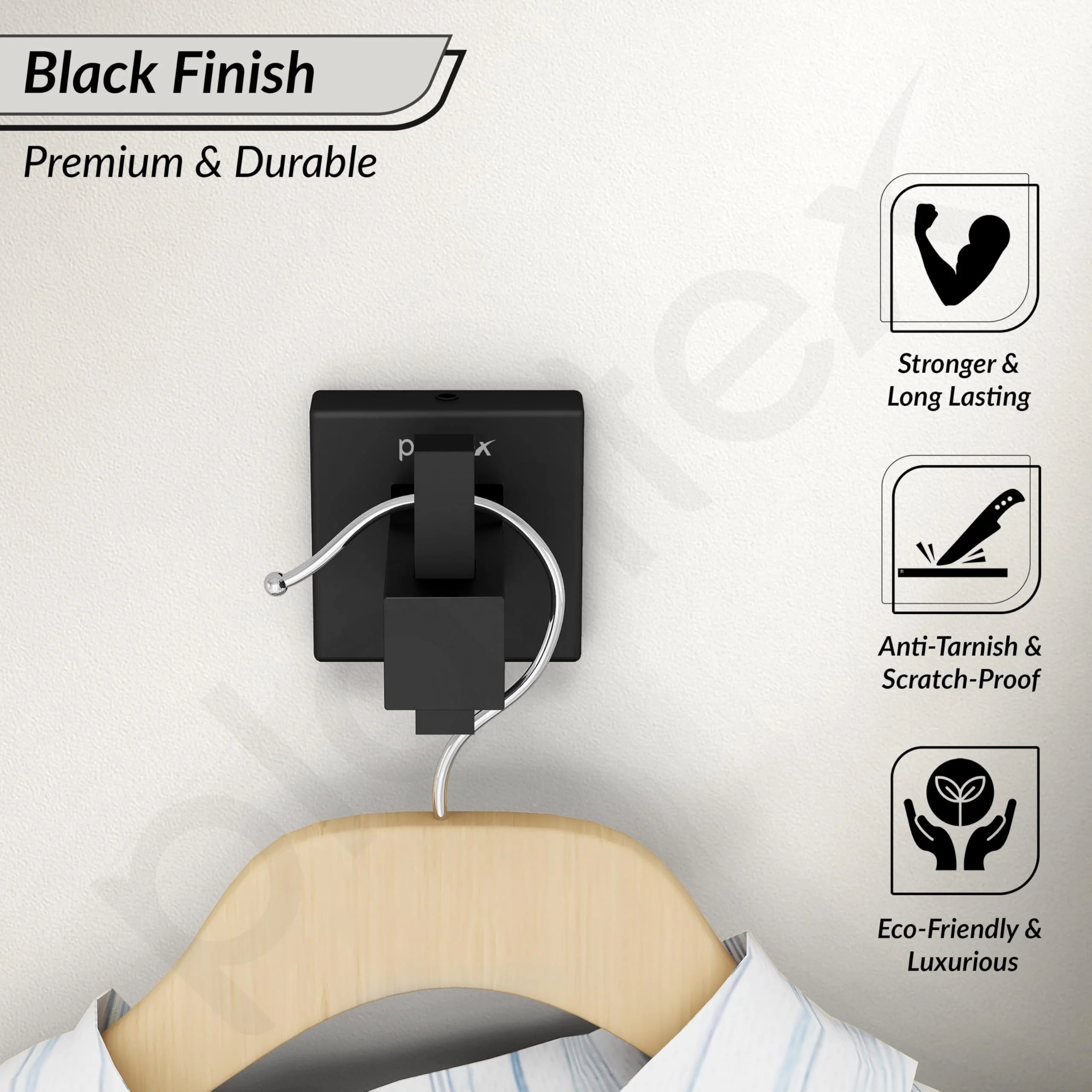Plantex Stainless Steel Robe Hook for Bathroom/Door Hanger Hook/Wall Towel Hook/Bathroom Accessories - Pack of 1, Aqua (Black) - Image 2