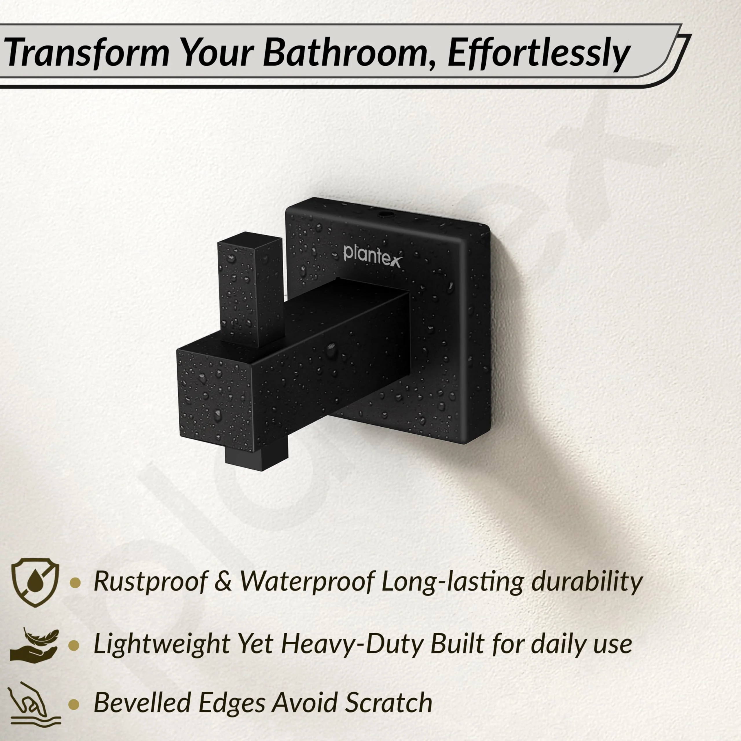 Plantex Stainless Steel Robe Hook for Bathroom/Door Hanger Hook/Wall Towel Hook/Bathroom Accessories - Pack of 1, Aqua (Black) - Image 7