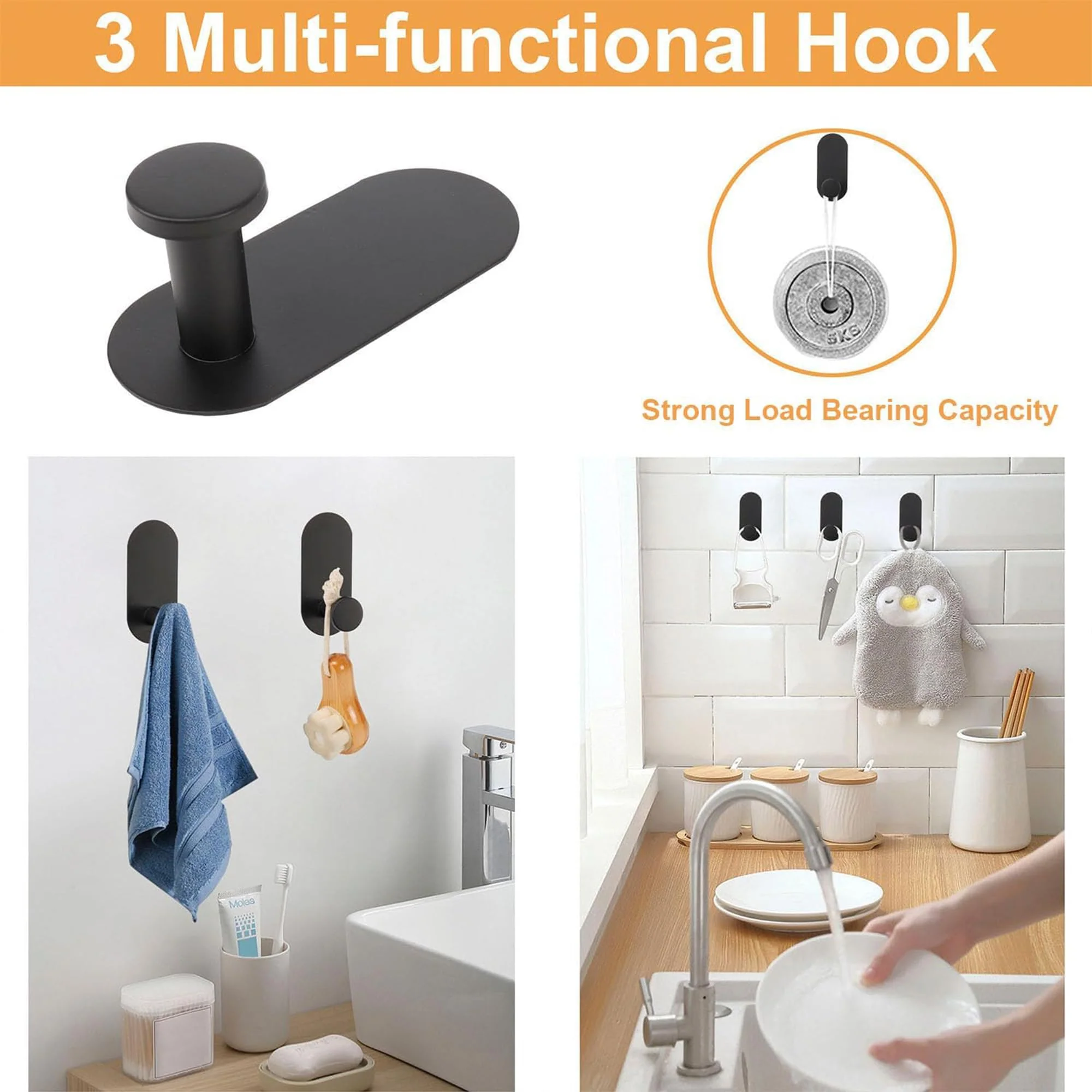 Plantex Stainless Steel Self Adhesive 16 inch Towel Holder/Napkin Holder/Paper Holder/Robe Hook for Bathroom/Bathroom Accessories - Combo -(Black, Pack of 2) - Image 6