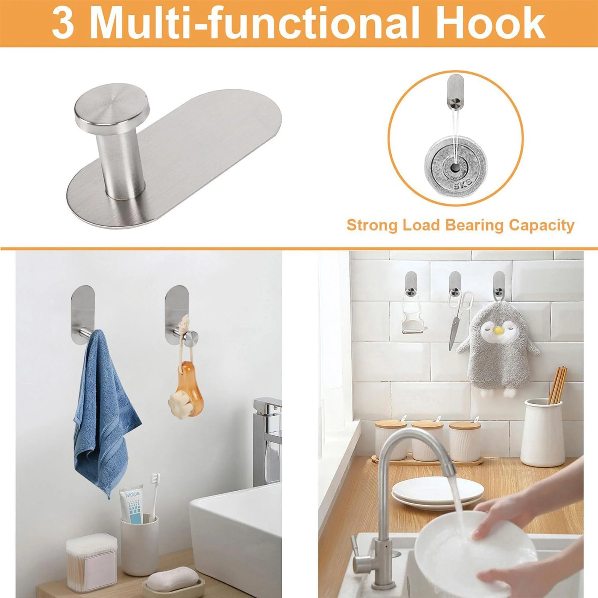 Plantex Stainless Steel Self Adhesive 16 inch Towel Holder/Napkin Holder/Paper Holder/Robe Hook for Bathroom/Bathroom Accessories - Combo -(Matt, Pack of 2) - Image 6