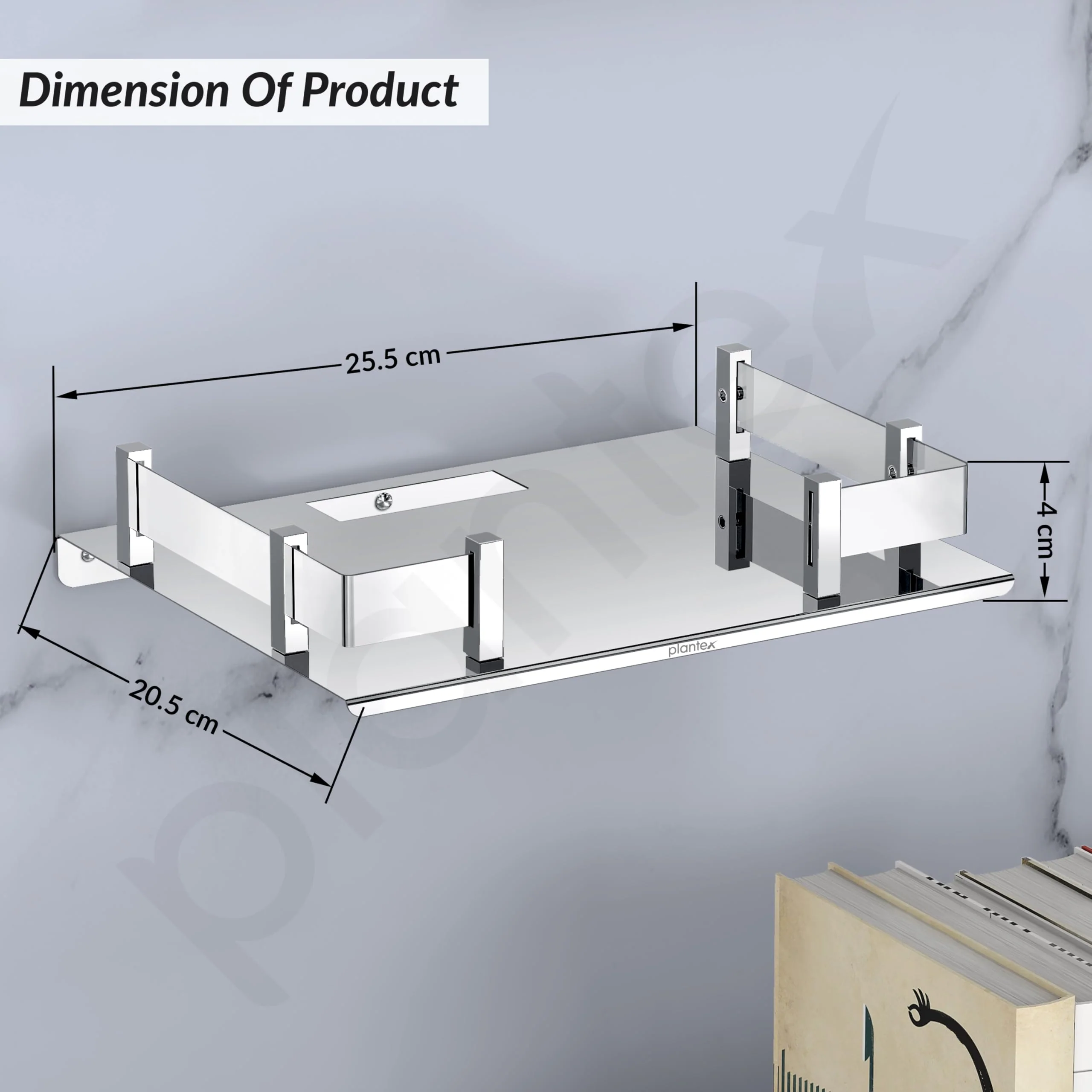 Plantex Stainless Steel Set Top Box Shelf for Wall/Multi-Functional Shelf for Home - 8 x 10 inch (Chrome Finish) - Image 7