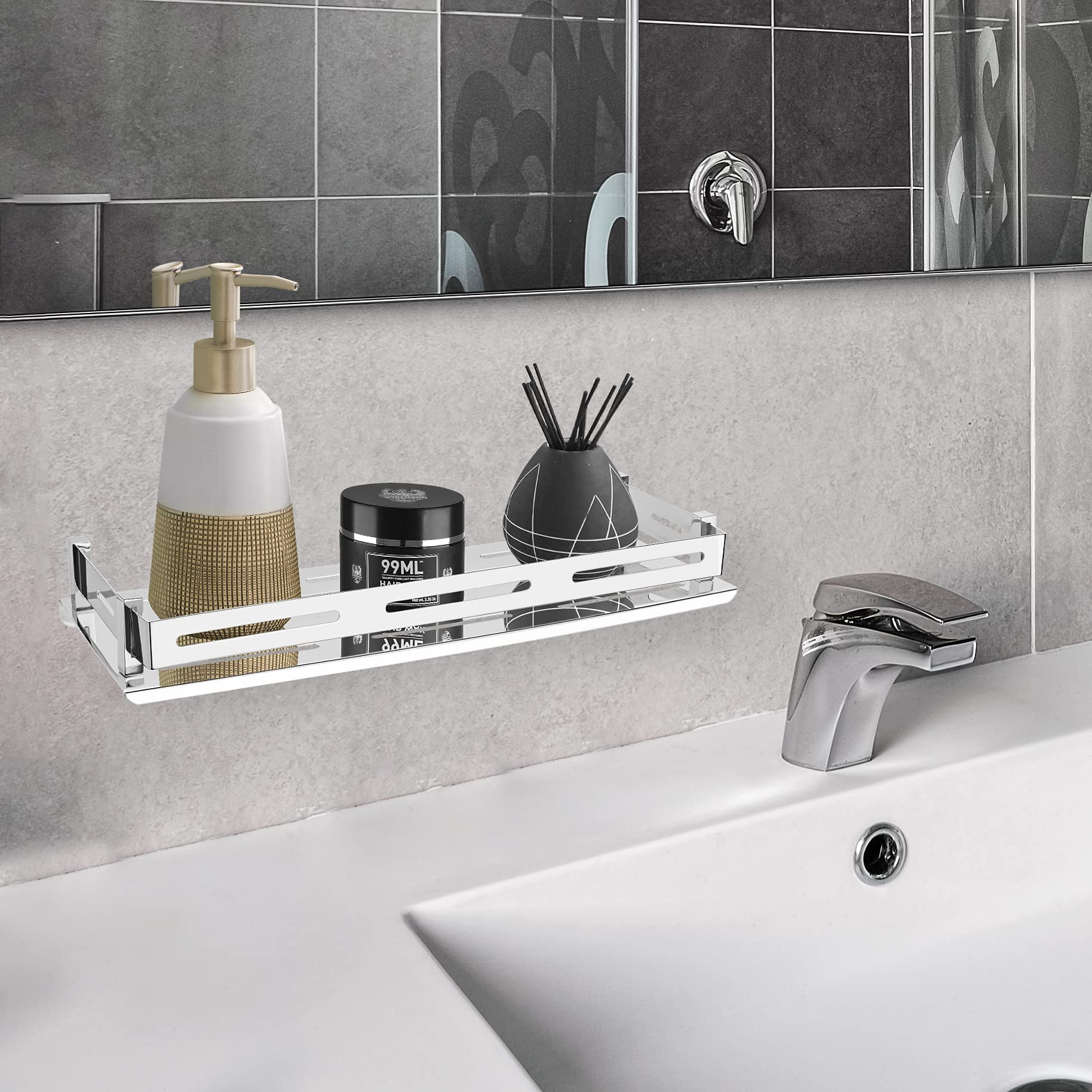 Plantex Stainless Steel Shelf for Bathroom/Kitchen Rack/Wall Mounted Bathroom Shelf/Bathroom Organiser (15x5 inches, Chrome) - Image 2