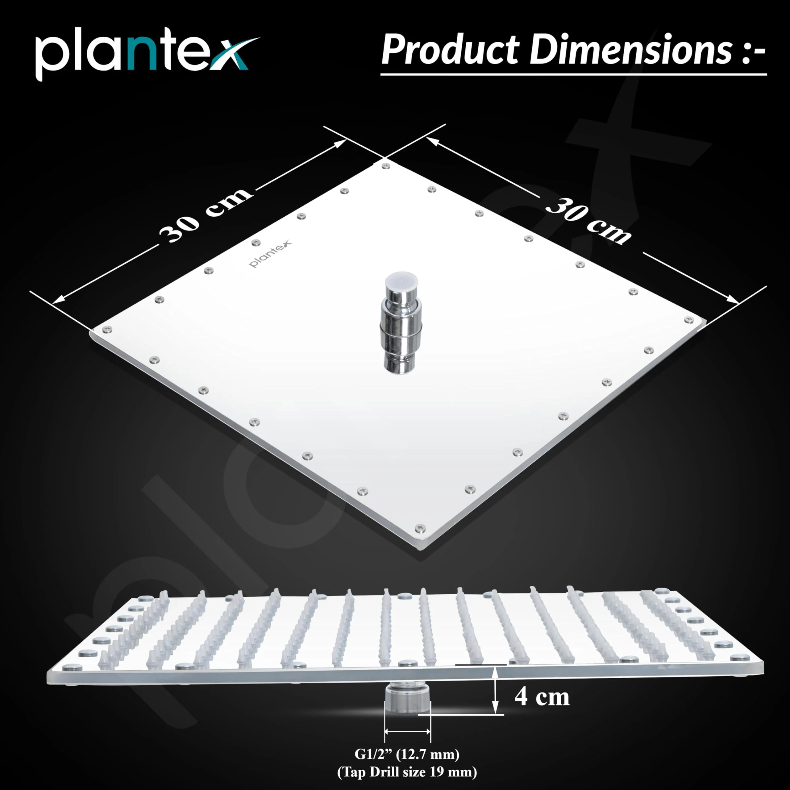 Plantex Stainless Steel Shower head for Bathroom 12 x 12 inch with Water Saving Techonology/Rain Flow Overhead Shower without Arm/Bathroom Shower - (Sandwich-Chrome) - Image 3