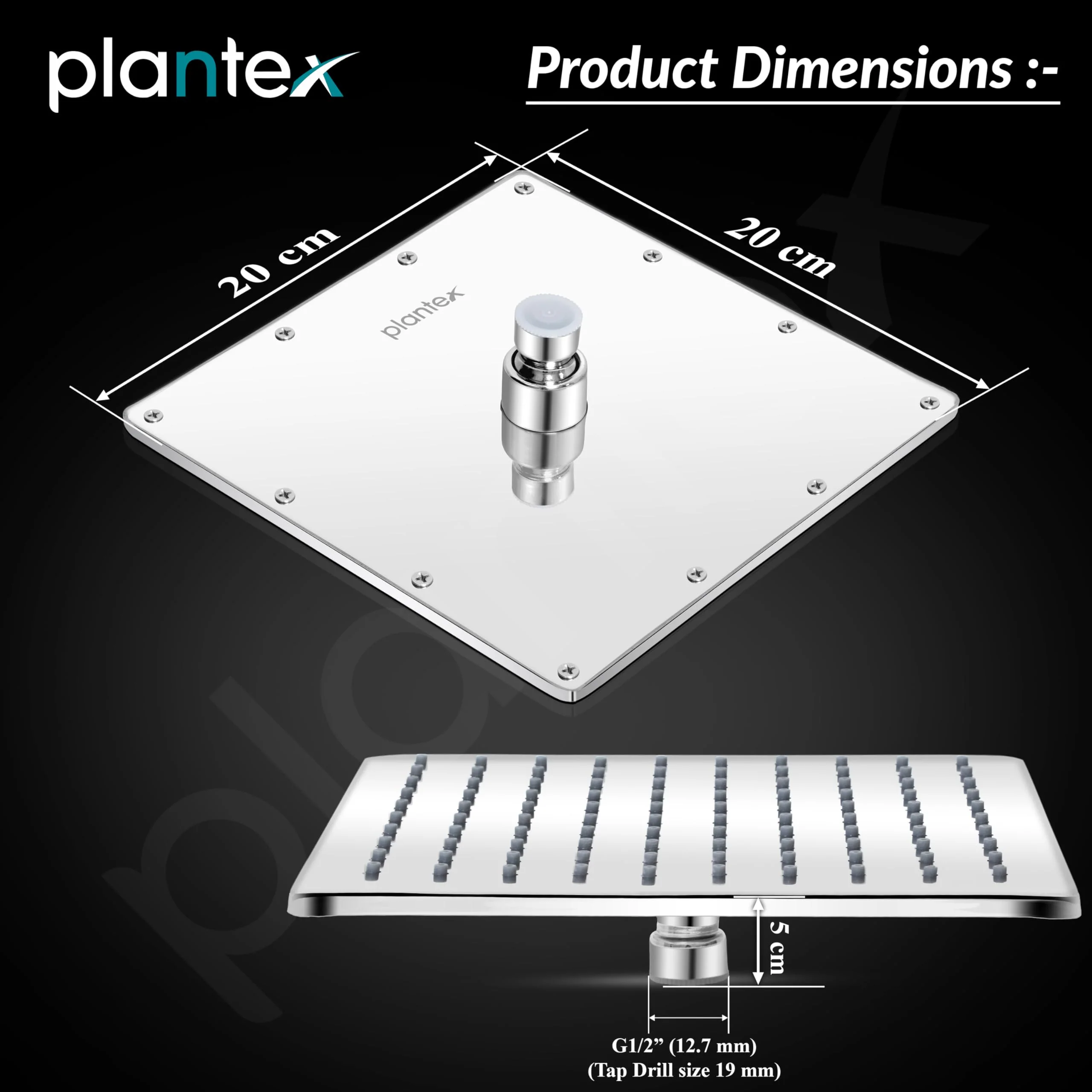 Plantex Stainless Steel Shower Head for Bathroom/8 x 8 inche Square Overhead Shower without Arm/Adjustable Bathroom Shower-(Elegance-Chrome) - Image 3