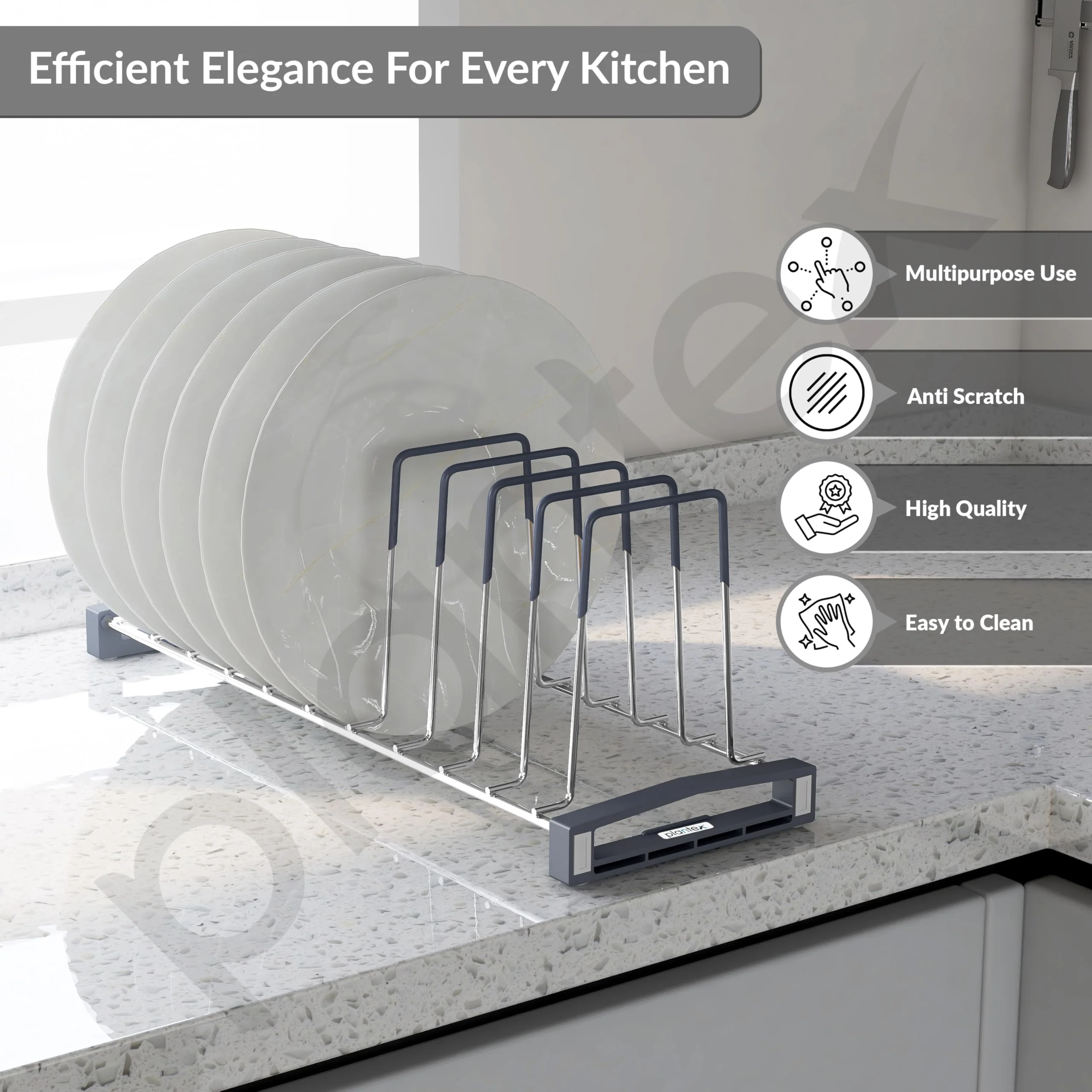 Plantex Stainless Steel Thali Stand/Dish Rack Kitchen Cabinet/Plate Stand for Modular Kitchen/Tandem Box Accessories - 10 Sections (Chrome/Pack of 1) - Image 2