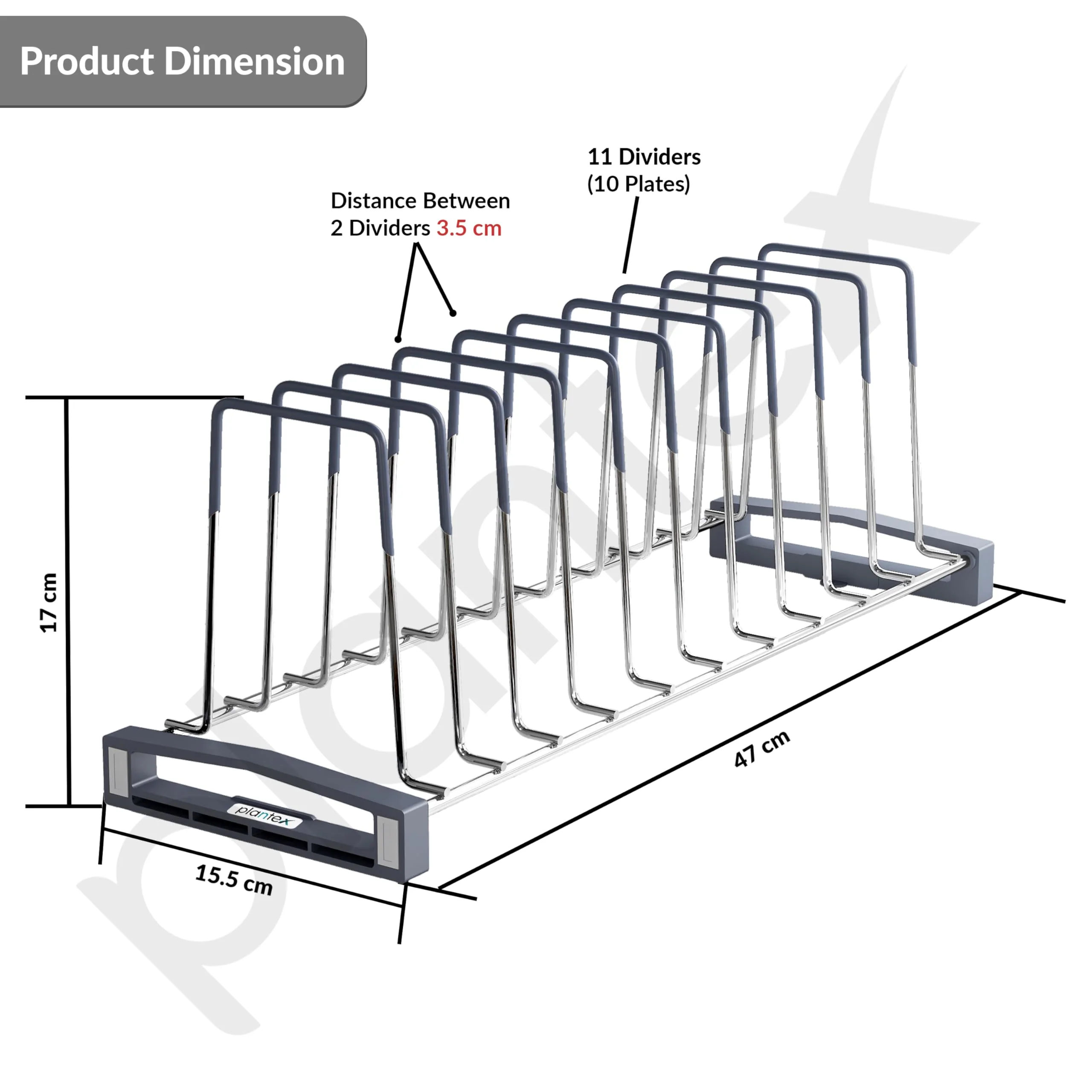 Plantex Stainless Steel Thali Stand/Dish Rack Kitchen Cabinet/Plate Stand for Modular Kitchen/Tandem Box Accessories - 10 Sections (Chrome/Pack of 1) - Image 4