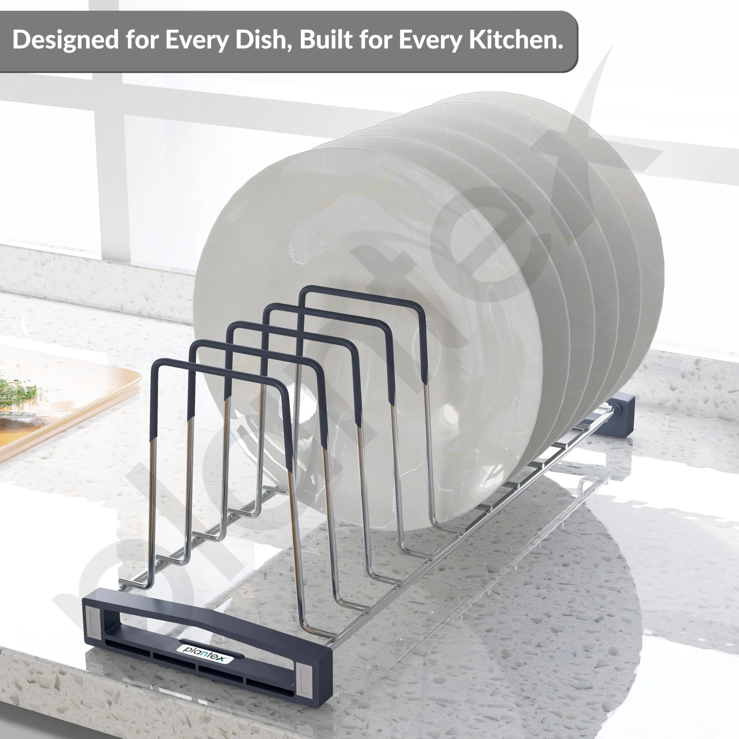Plantex Stainless Steel Thali Stand/Dish Rack Kitchen Cabinet/Plate Stand for Modular Kitchen/Tandem Box Accessories - 10 Sections (Chrome/Pack of 1) - Image 7