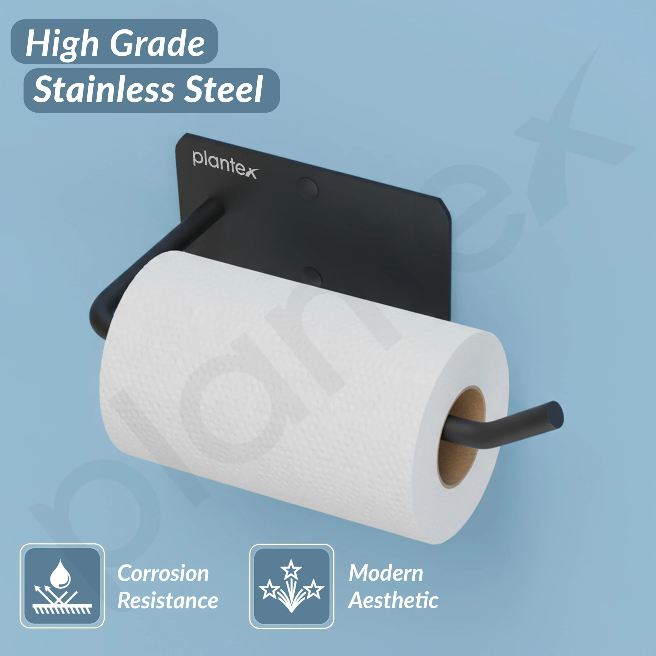 Plantex Stainless Steel Toilet Paper Roll Holder/Tissue Holder in Bathroom/Kitchen/Bathroom Accessories - Wall Mount (Black) - Image 3