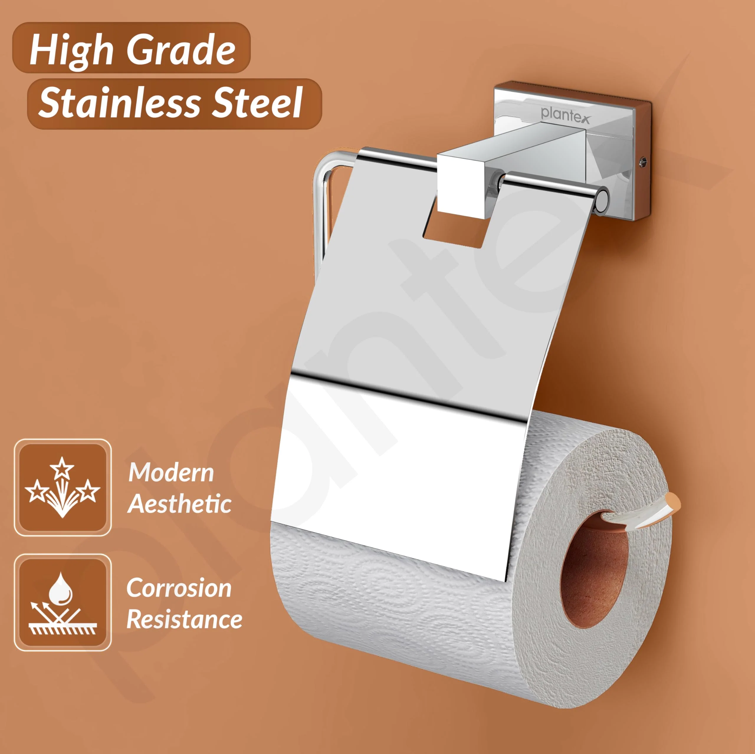 Plantex Stainless Steel Toilet Paper Roll Holder/Tissue Paper Holder in Bathroom/Kitchen/Bathroom Accessories - Nexa (Chrome) - Image 3