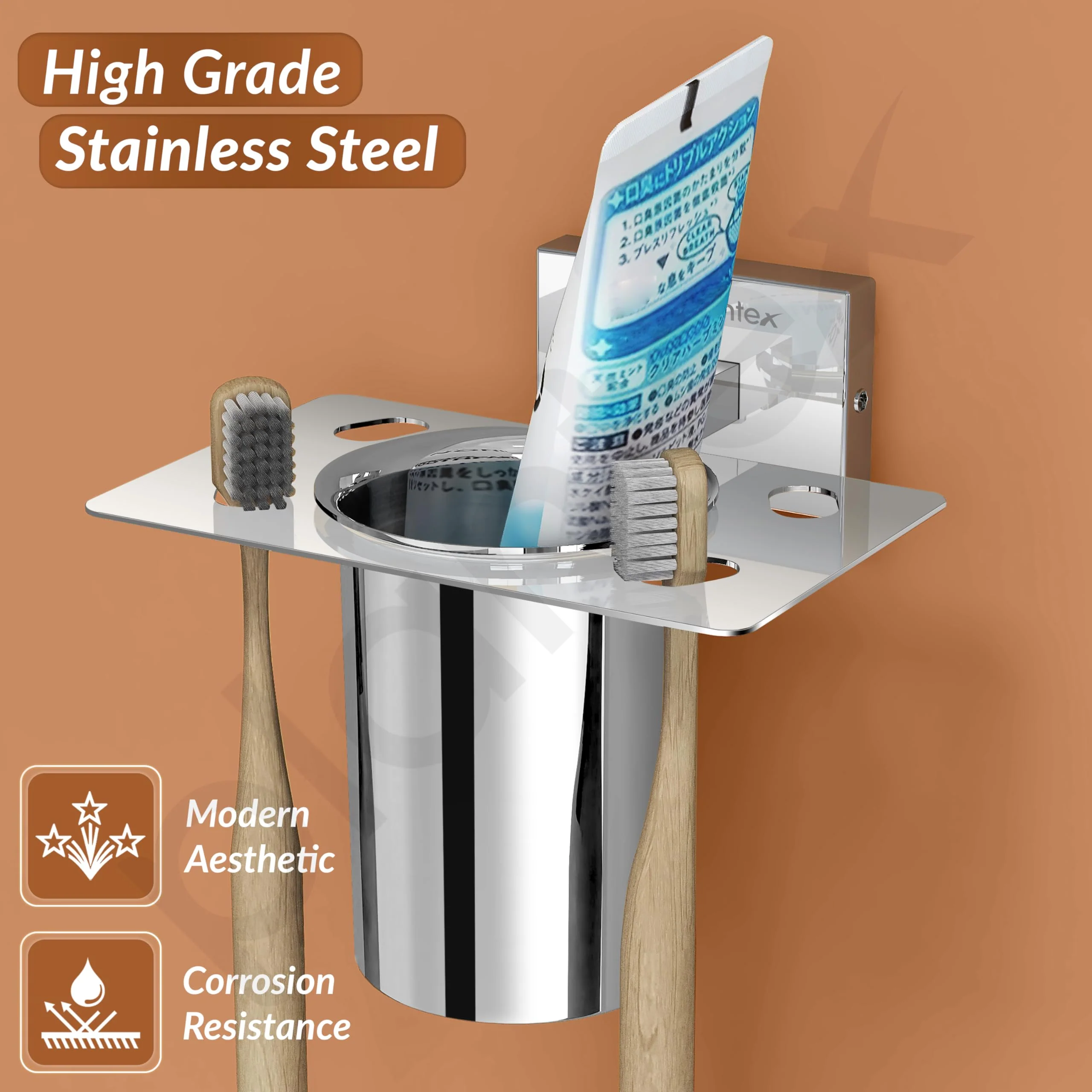 Plantex Stainless Steel Tooth Brush Holder for Bathroom/Tumbler Holder/Bathroom Accessories - Nexa (Chrome) - Image 3