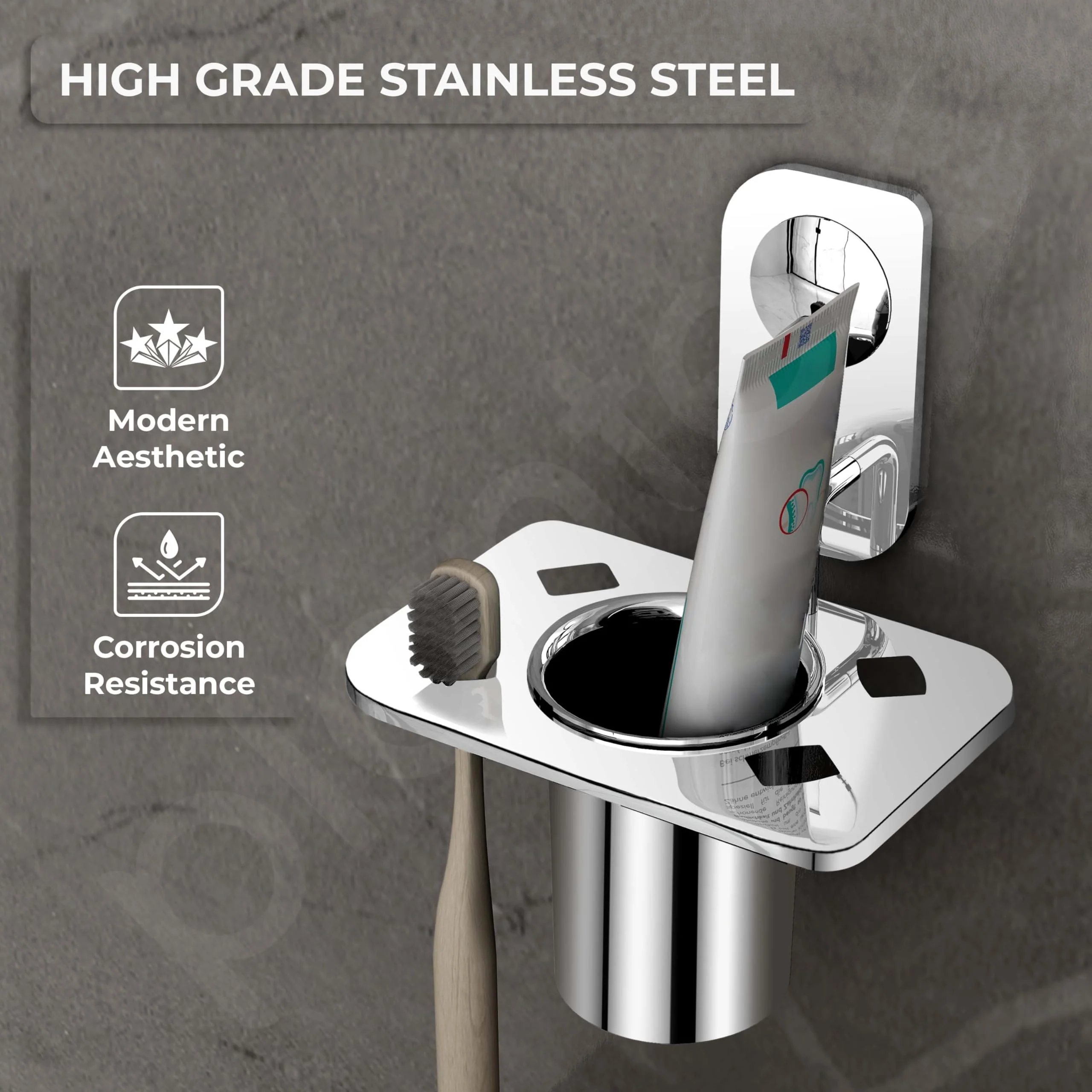 Plantex Stainless Steel Tooth Brush Holder/Tumbler Holder/Bathroom Accessories - (Dream - Chrome) - Image 3