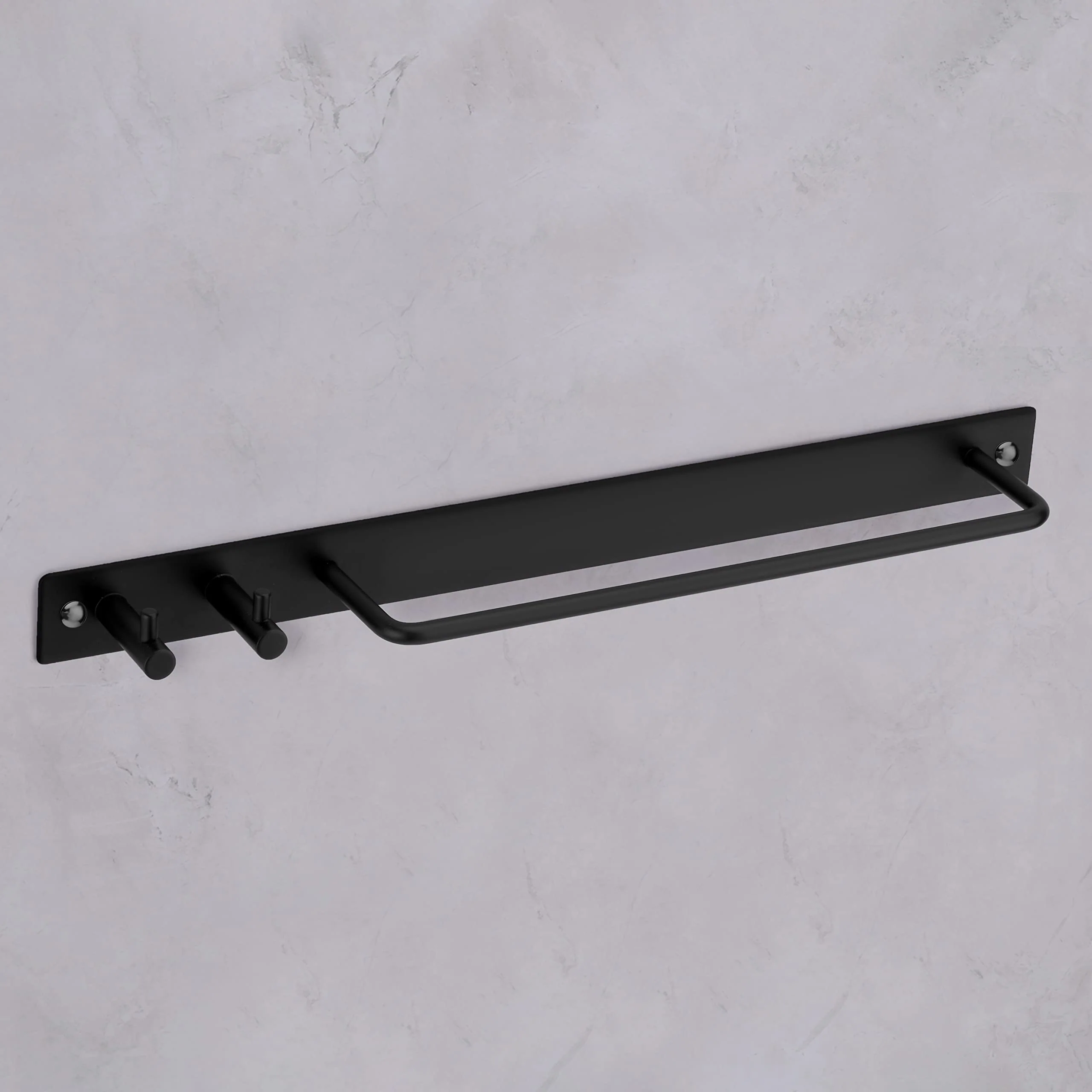Plantex Stainless Steel Towel Hanger with Hooks/Towel Holder for Bathroom/Towel Rod/Bathroom Accessories (Matt Black) - Image 2