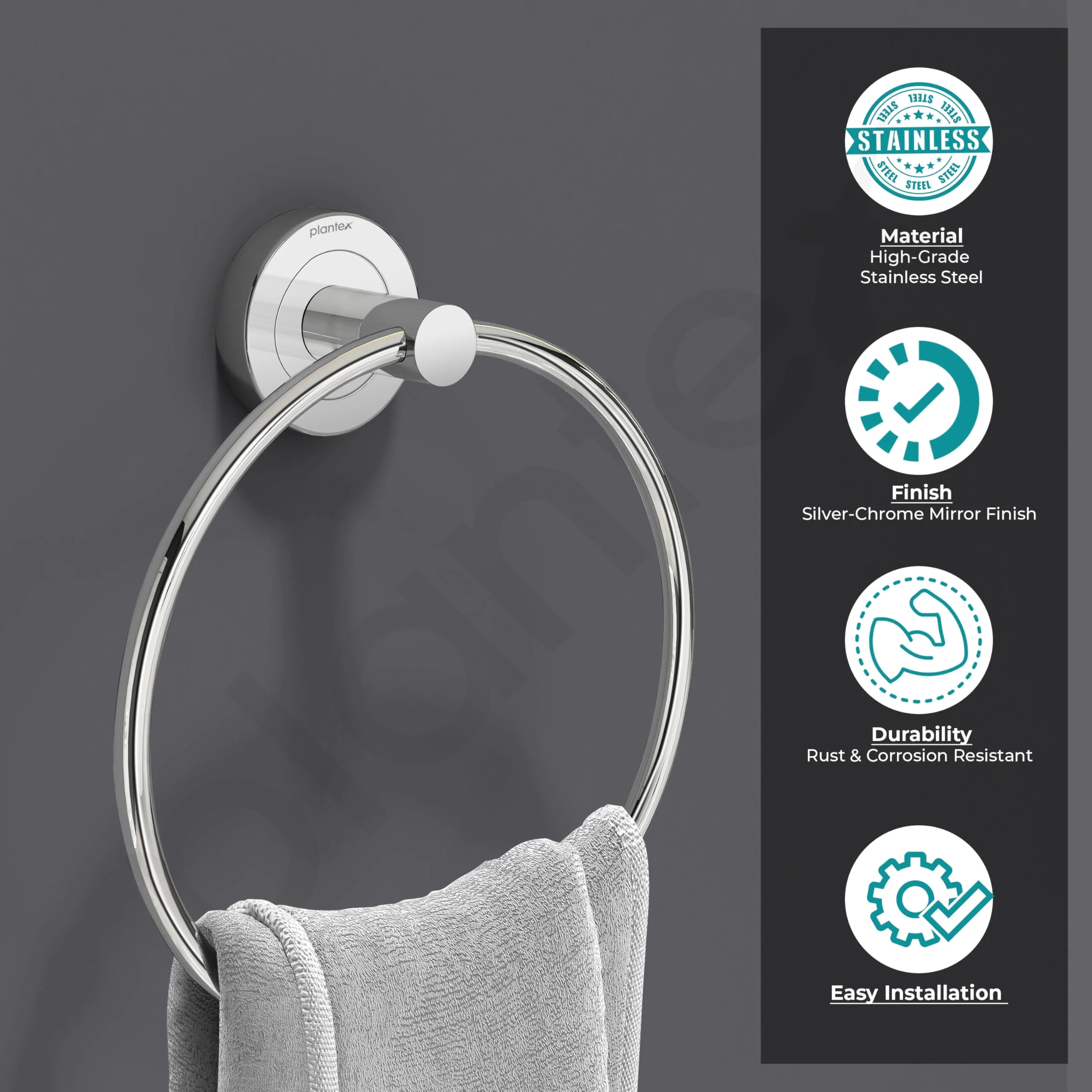 Plantex Stainless Steel Towel Ring and Napkin Holder for Washbasin/Bathroom/Kitchen (Pack of 3) - Image 5