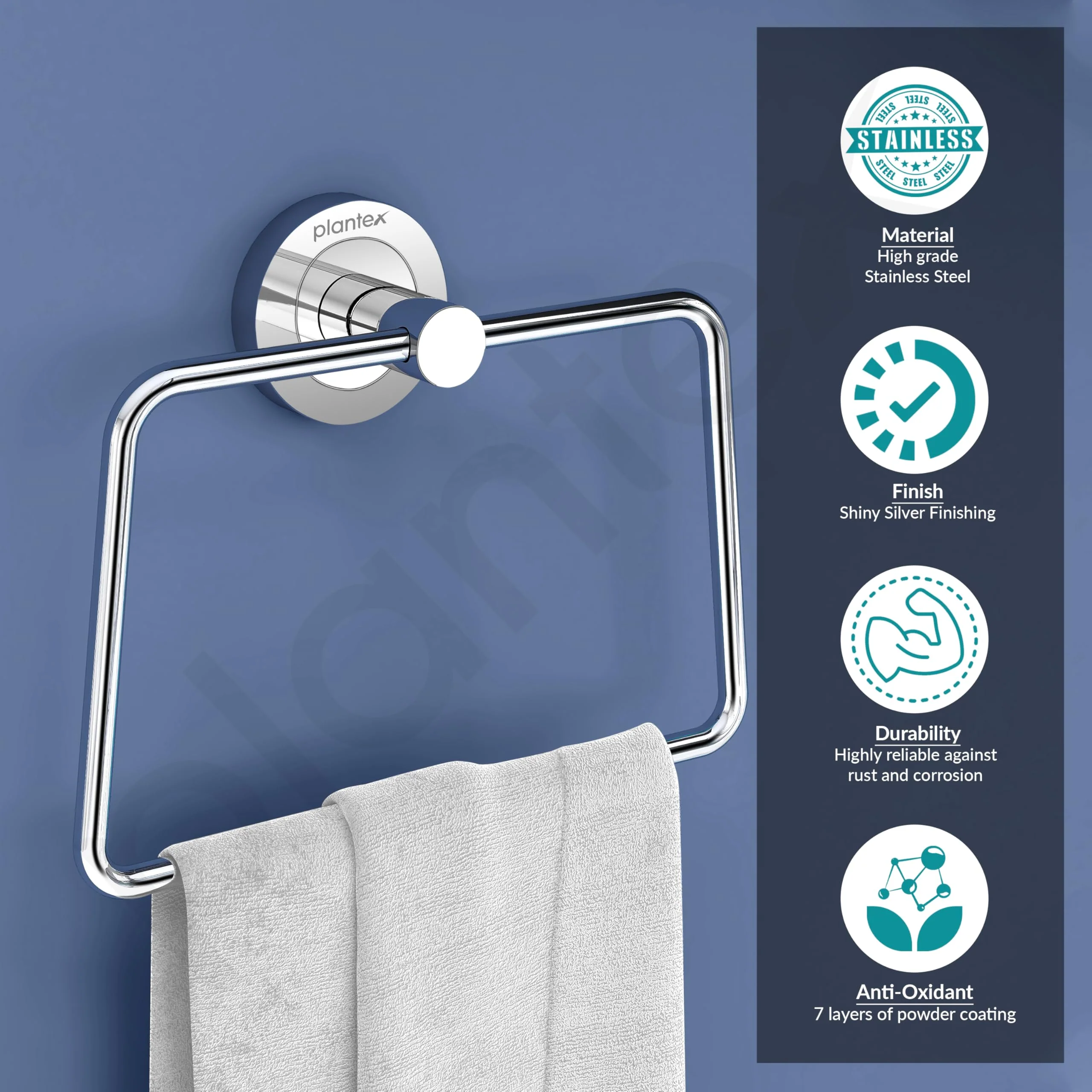 Plantex Stainless Steel Towel Ring for Wash Basin/Towel Hanger for Bathroom/Napkin Hanger/Napkin Ring/Bathroom Accessories (Chrome - Trapezium) - Image 4