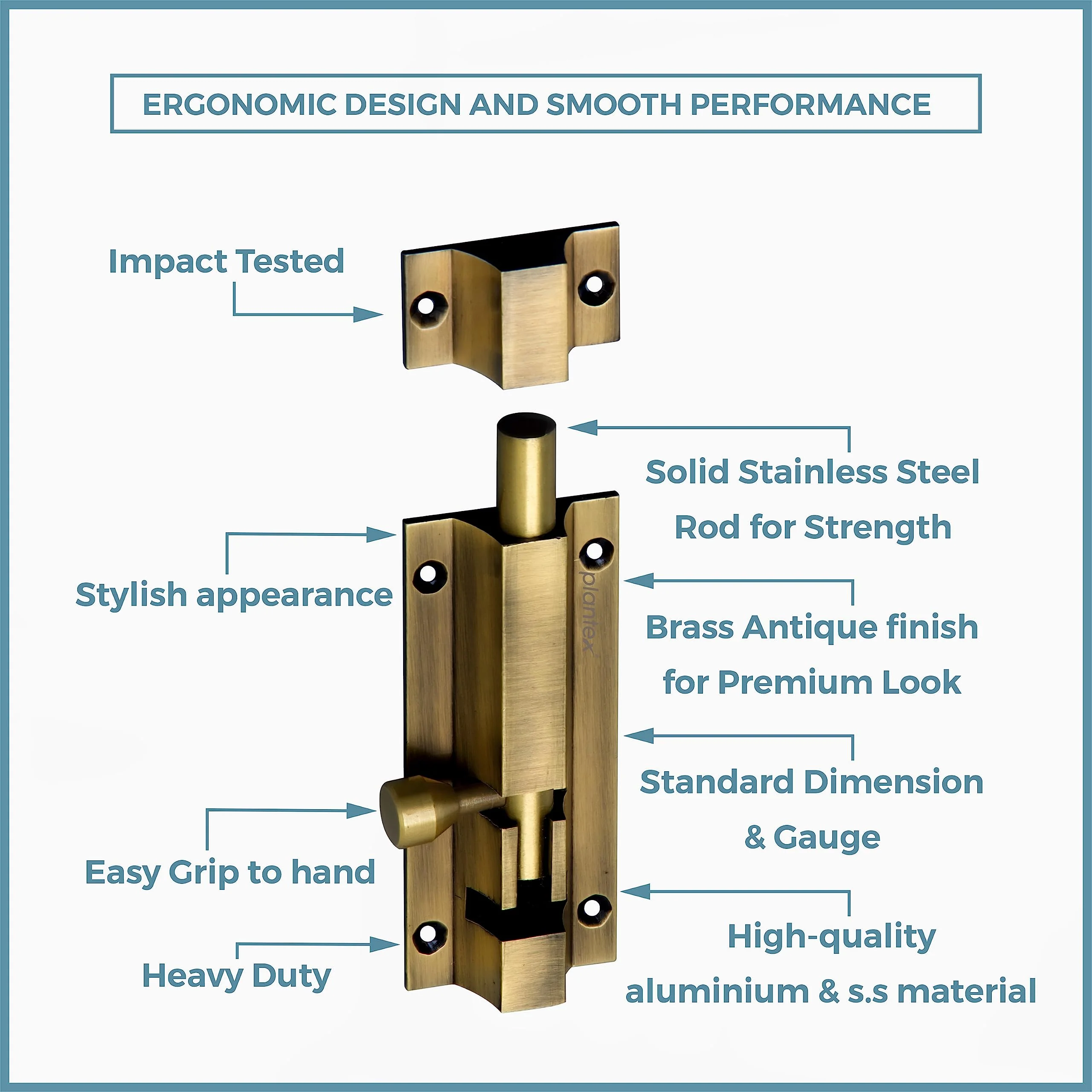 Plantex Stainless Steel Tower Bolt/Tower Bolt for Home,Offices Doors and Windows/Tower Bolt for Main Door/Door Latch/Kundi/Chitakini/Door Latch for Windows - Pack of 4 (Brass Finish, 4 inch) - Image 3