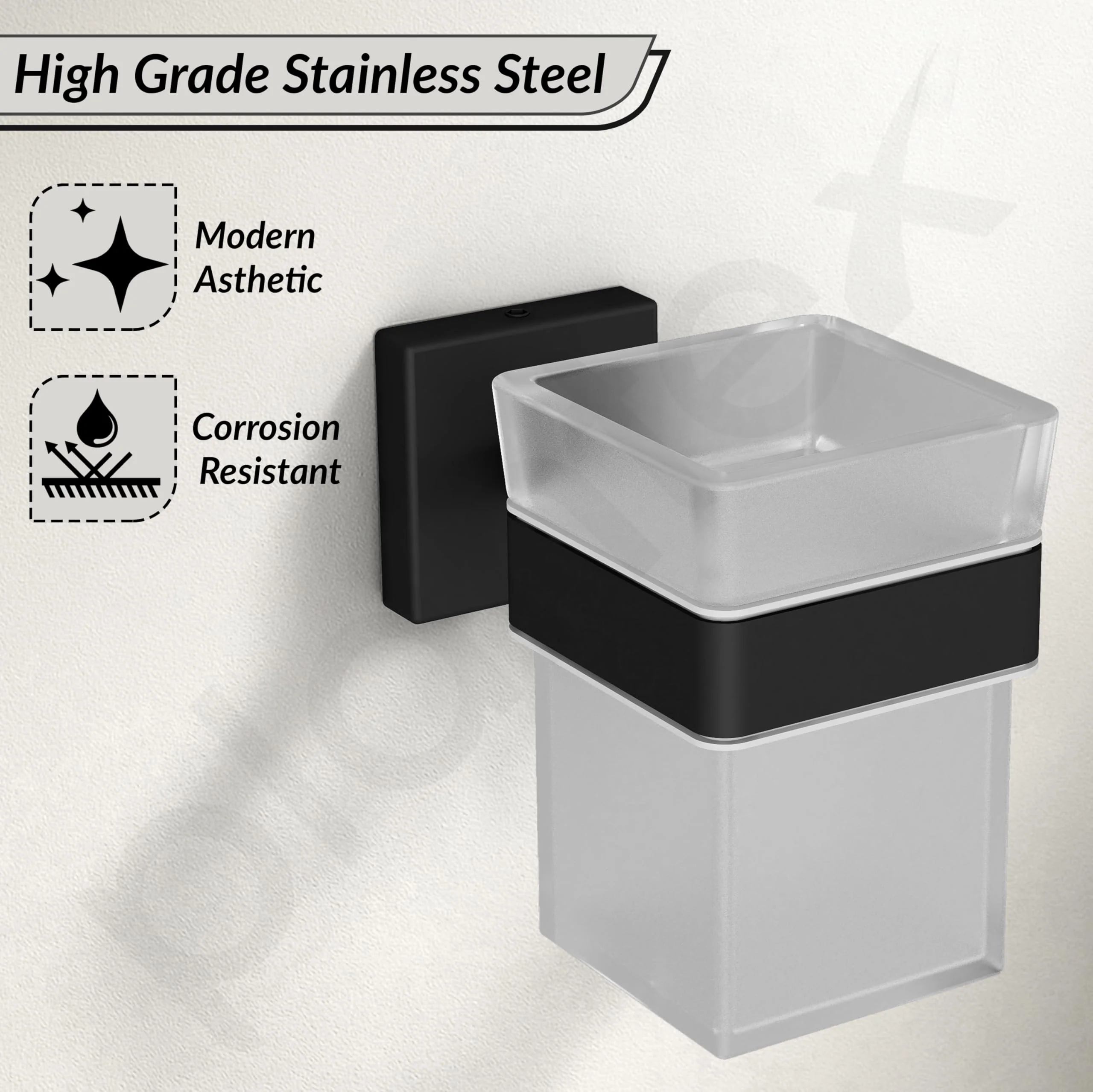 Plantex Stainless Steel Tumbler Holder for Bathroom/Toothbrush Glass Holder/Bathroom Accessories - Pack of 1, Aqua (Black) - Image 3