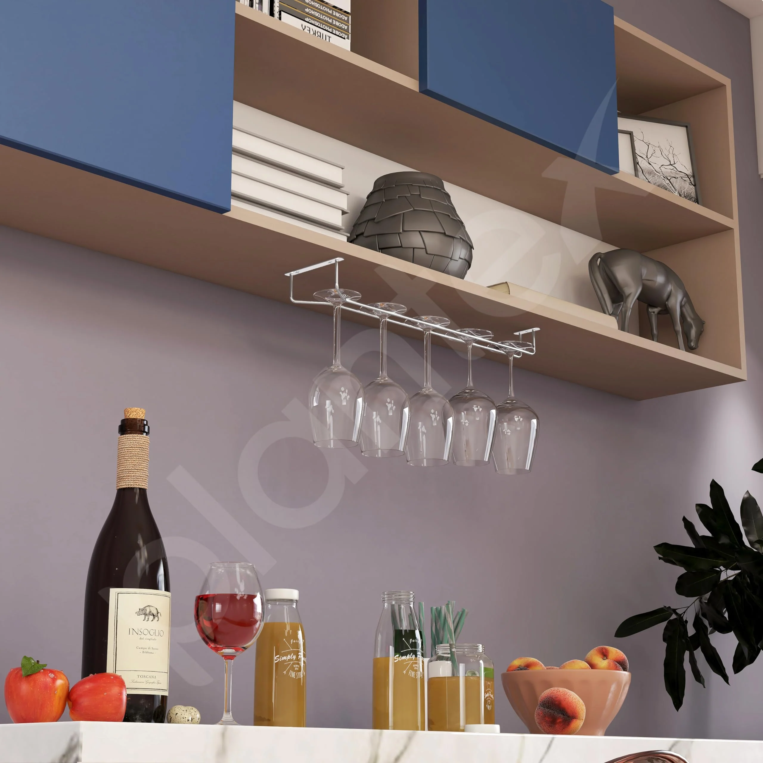 Plantex Stainless Steel Wine Glass Rack/Holder Upside Down Glass Hanging Organizer/Glass Hanging Stand for Pubs/Kitchen/Bars - (Single Line - L20 x W4.5 Inches), Tiered Shelf - Image 3