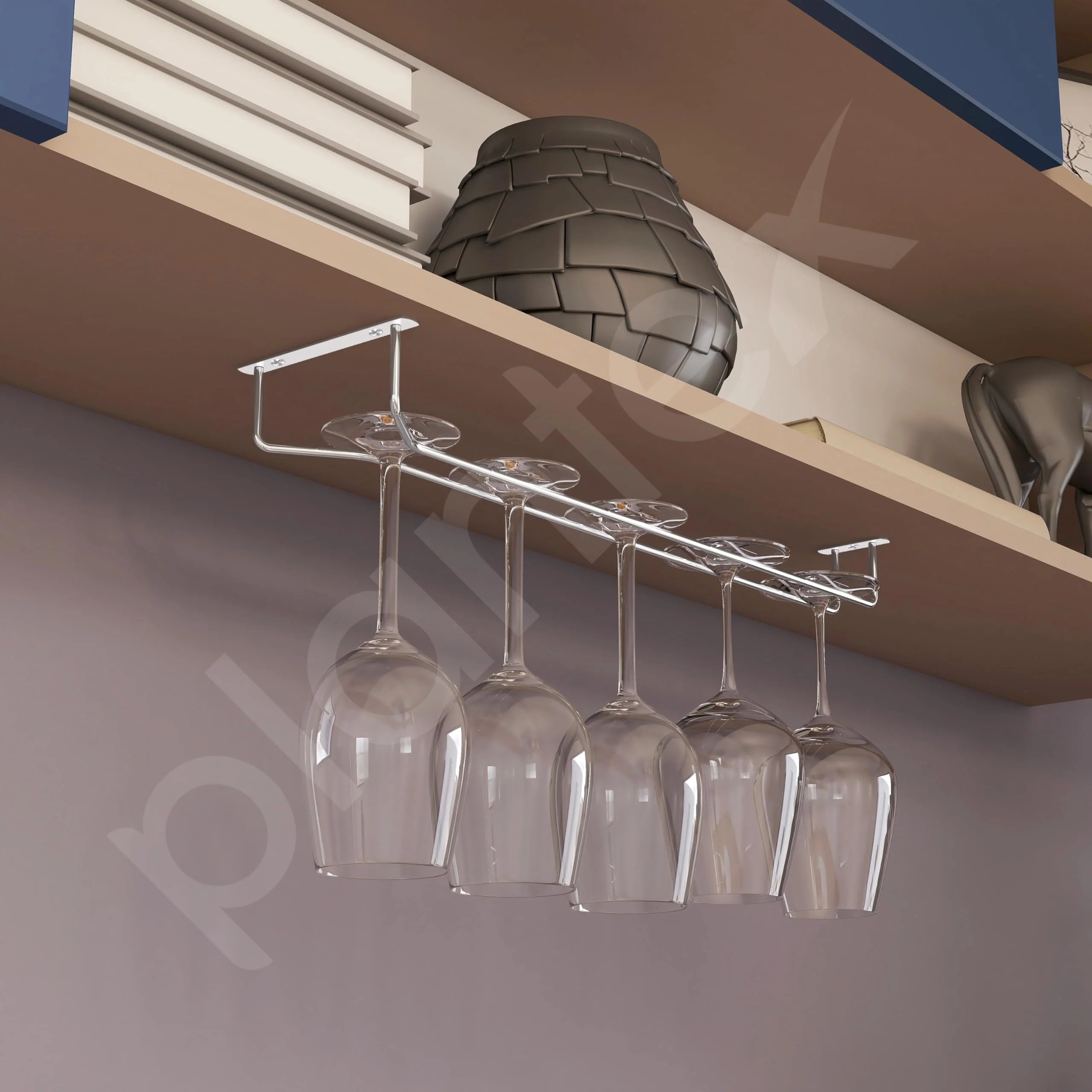 Plantex Stainless Steel Wine Glass Rack/Holder Upside Down Glass Hanging Organizer/Glass Hanging Stand for Pubs/Kitchen/Bars - (Single Line - L20 x W4.5 Inches), Tiered Shelf - Image 5