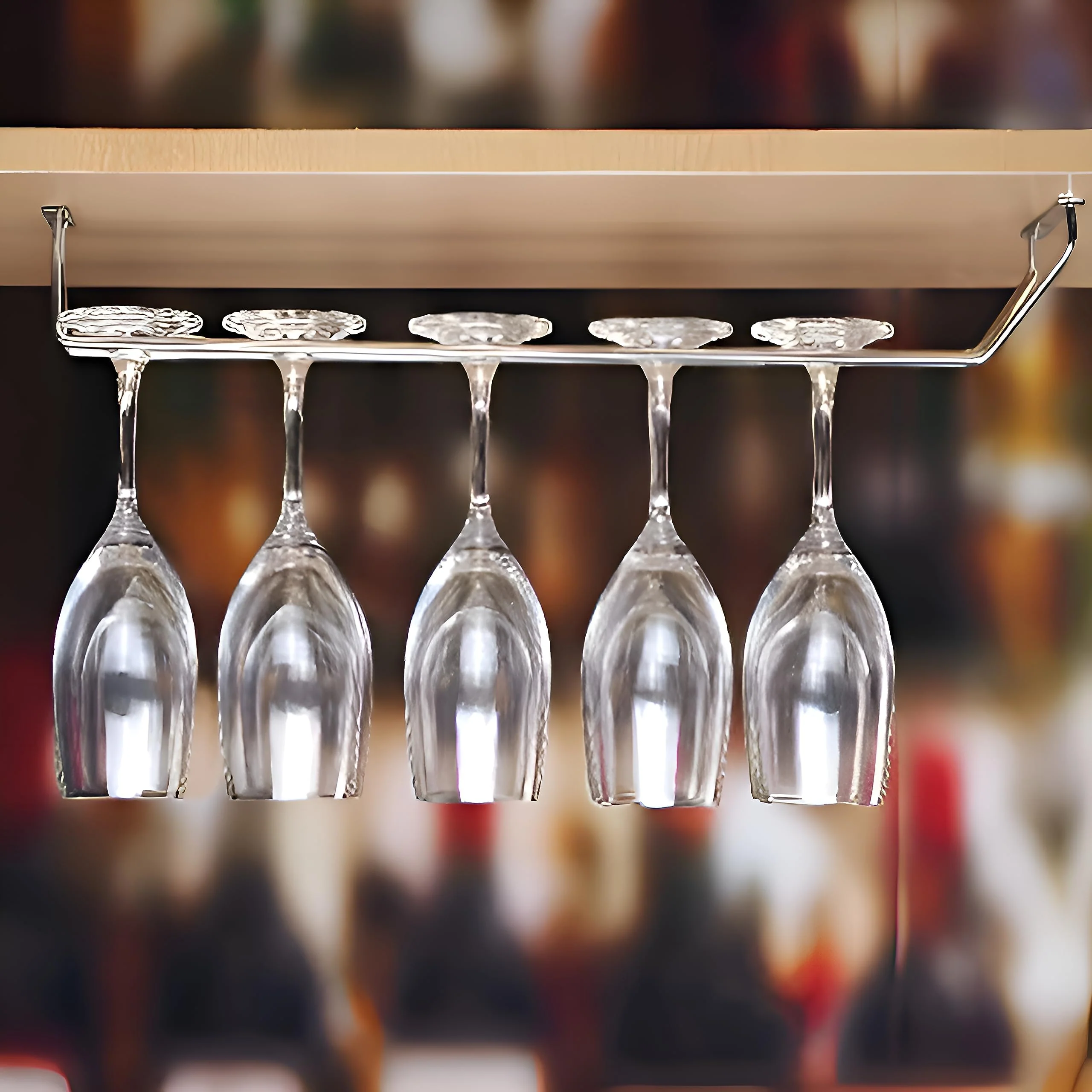 Plantex Stainless Steel Wine Glass Rack/Holder Upside Down Glass Hanging Organizer/Glass Hanging Stand for Pubs/Kitchen/Bars - (Single Line - L20 x W4.5 Inches), Tiered Shelf - Image 7