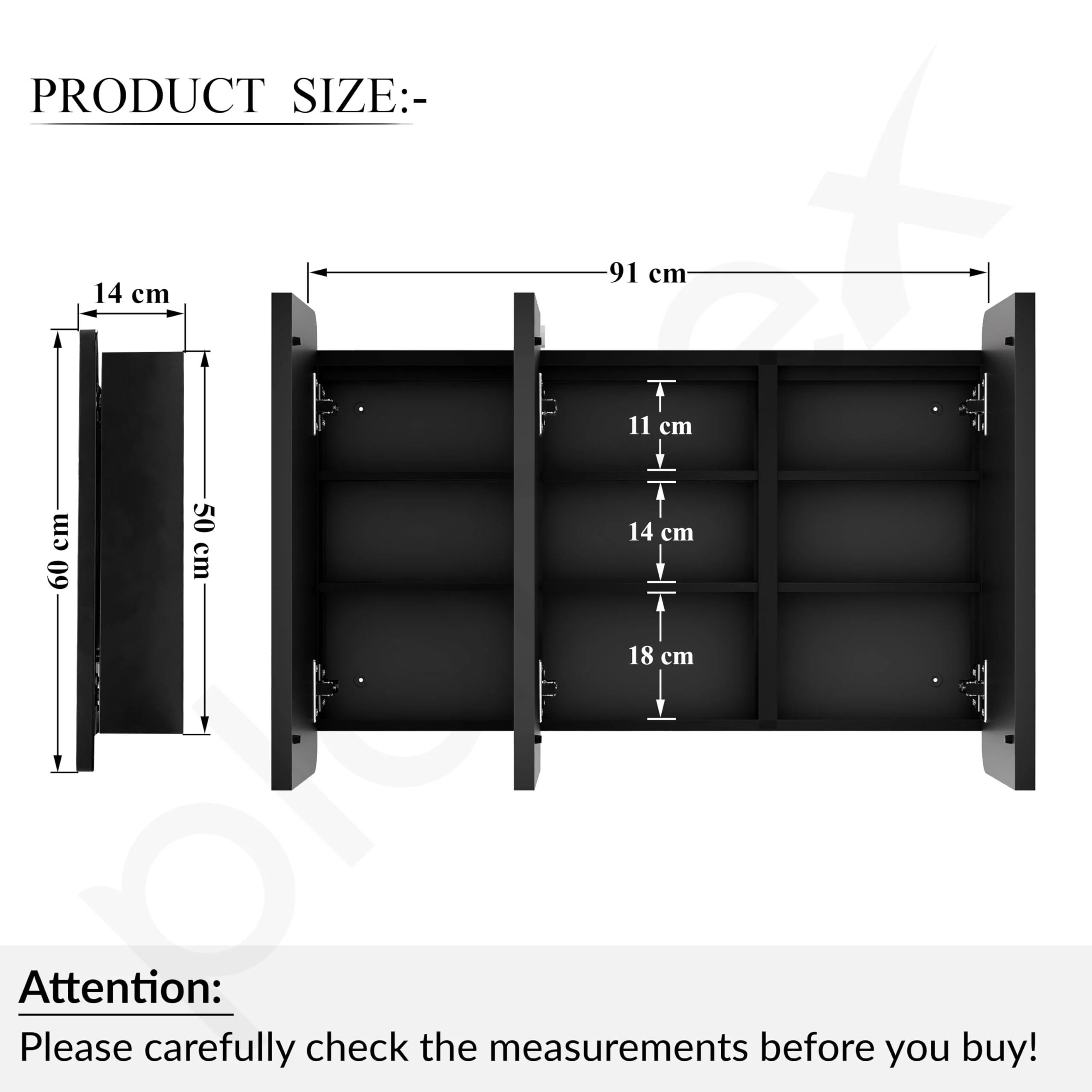 Plantex Steel Led Bathroom Mirror Cabinet/Triple Door Rectangle Mirror with Storage/Bathroom Cupboard (36X24 Inch-Black) - Image 4