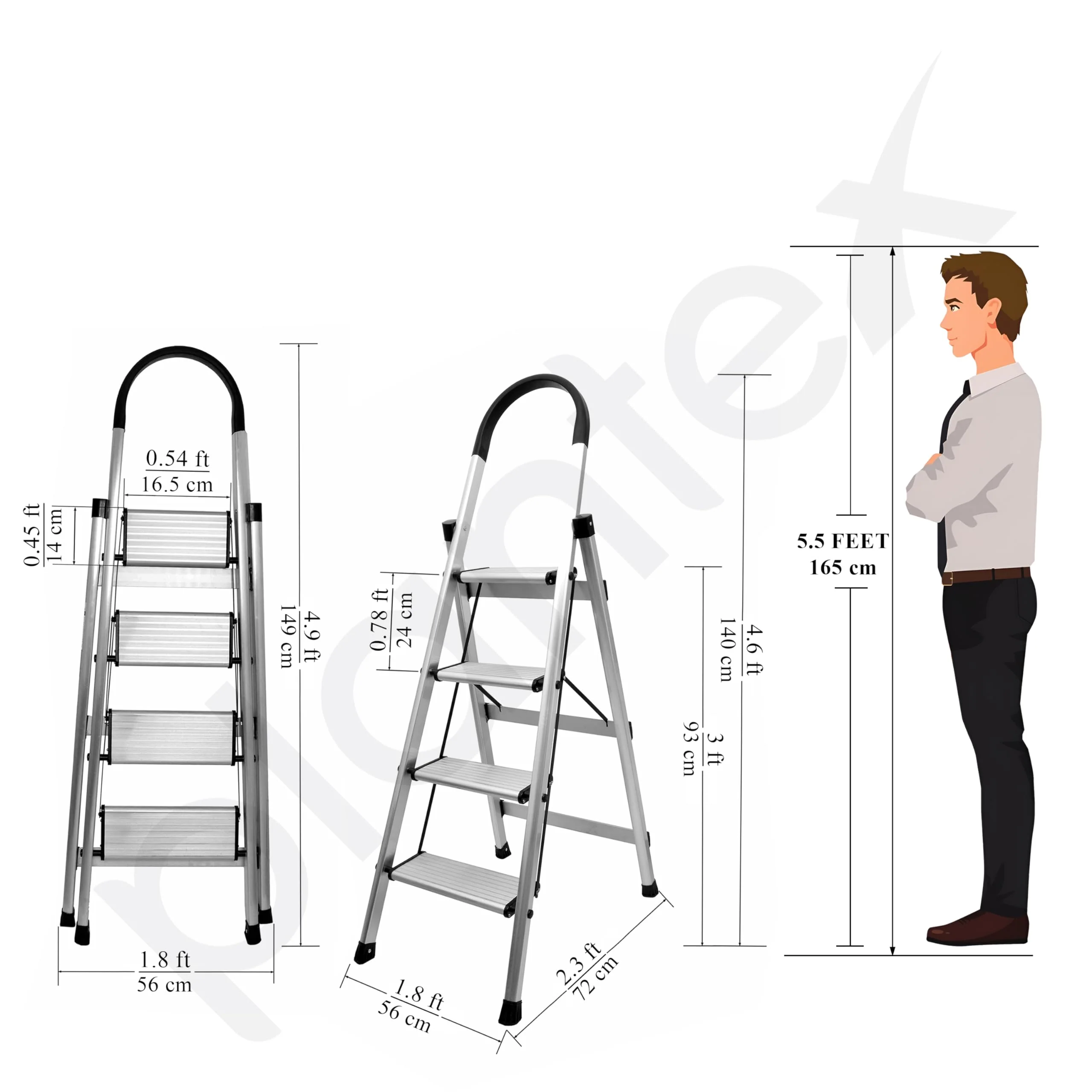 Plantex Surestep 4 Step Aluminum Ladder for Home/Non-Slip Wide-Step Foldable Ladder with Knee Guard, PVC Shoes and Cross Bars (Anodize-Silver) - Image 4