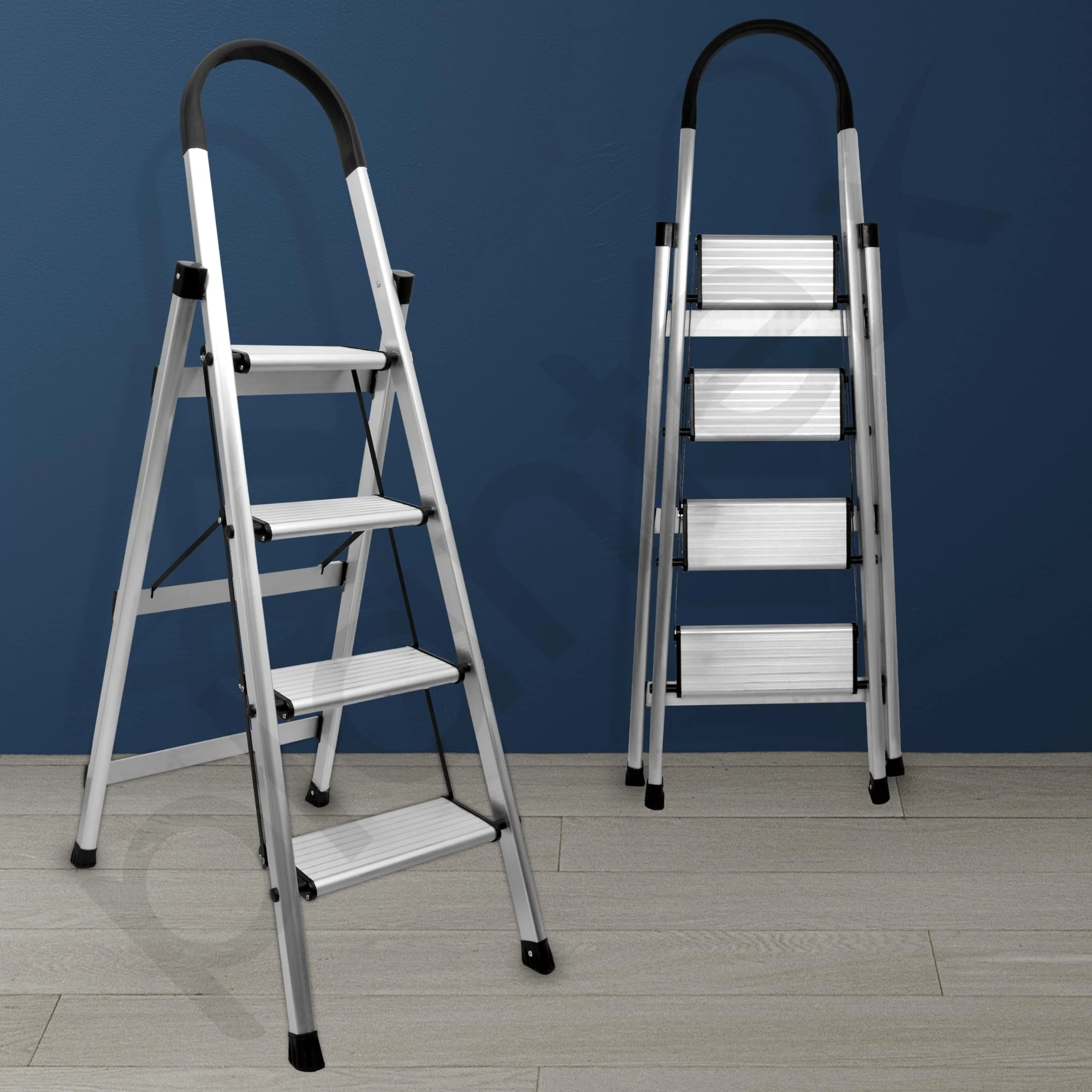 Plantex Surestep 4 Step Aluminum Ladder for Home/Non-Slip Wide-Step Foldable Ladder with Knee Guard, PVC Shoes and Cross Bars (Anodize-Silver) - Image 7