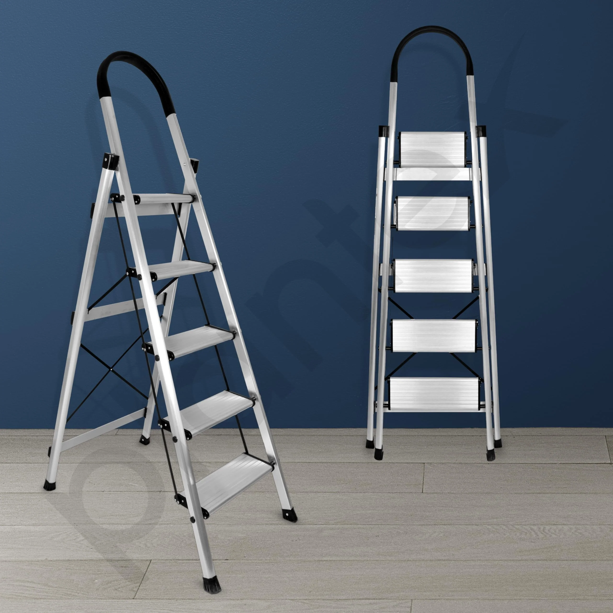 Plantex Surestep 5 Step Aluminum Ladder for Home Use/Wide Anti Skid Step Foldable Ladder with Knee Guard, PVC Shoes and Cross Bars (Anodize-Silver) - Image 7