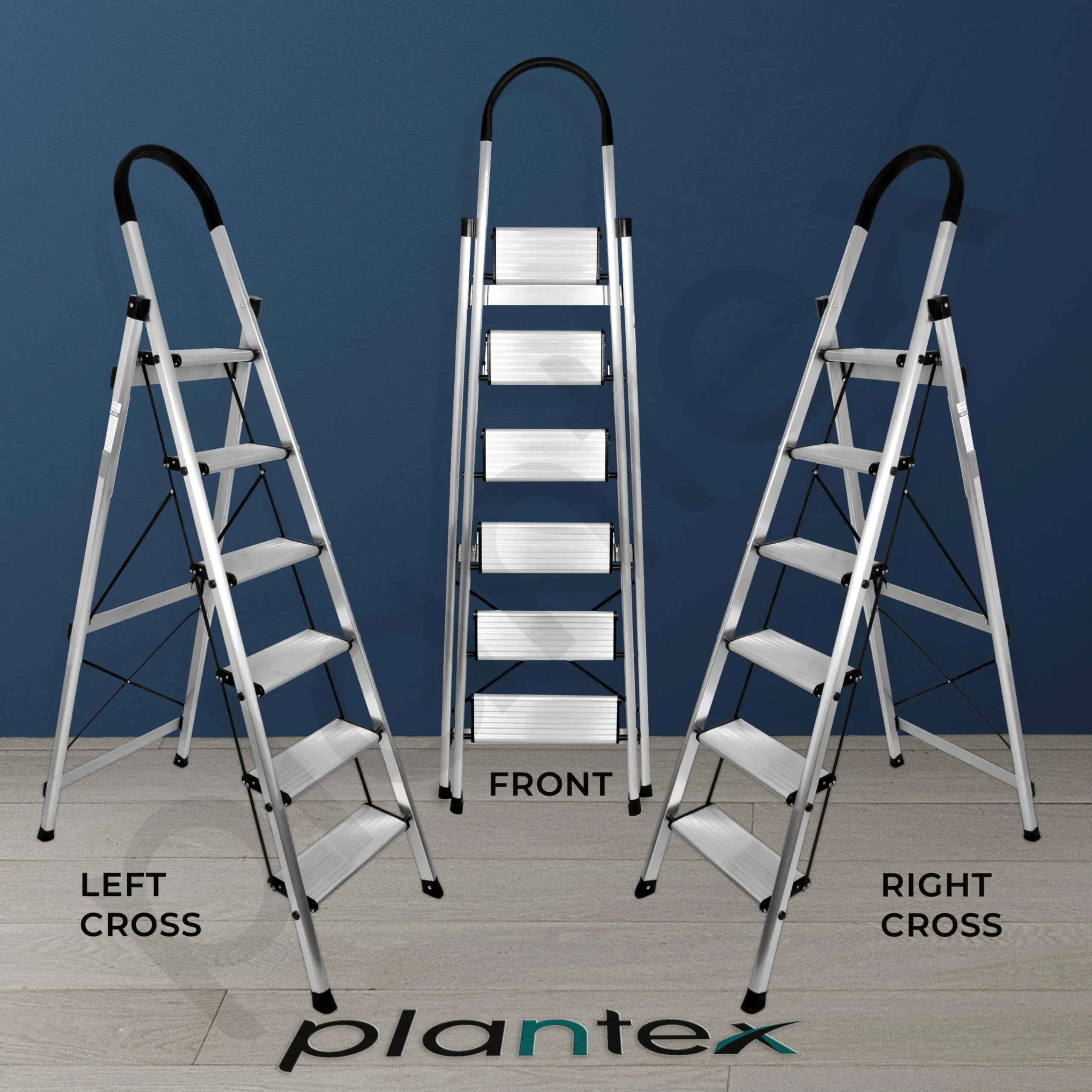 Plantex Surestep 6 Step Aluminum Ladder for Home/Non-Slip Wide Step Foldable Ladder for Home Use with Knee Guard, PVC Shoes and Cross Bars (Anodize-Silver) - Image 6