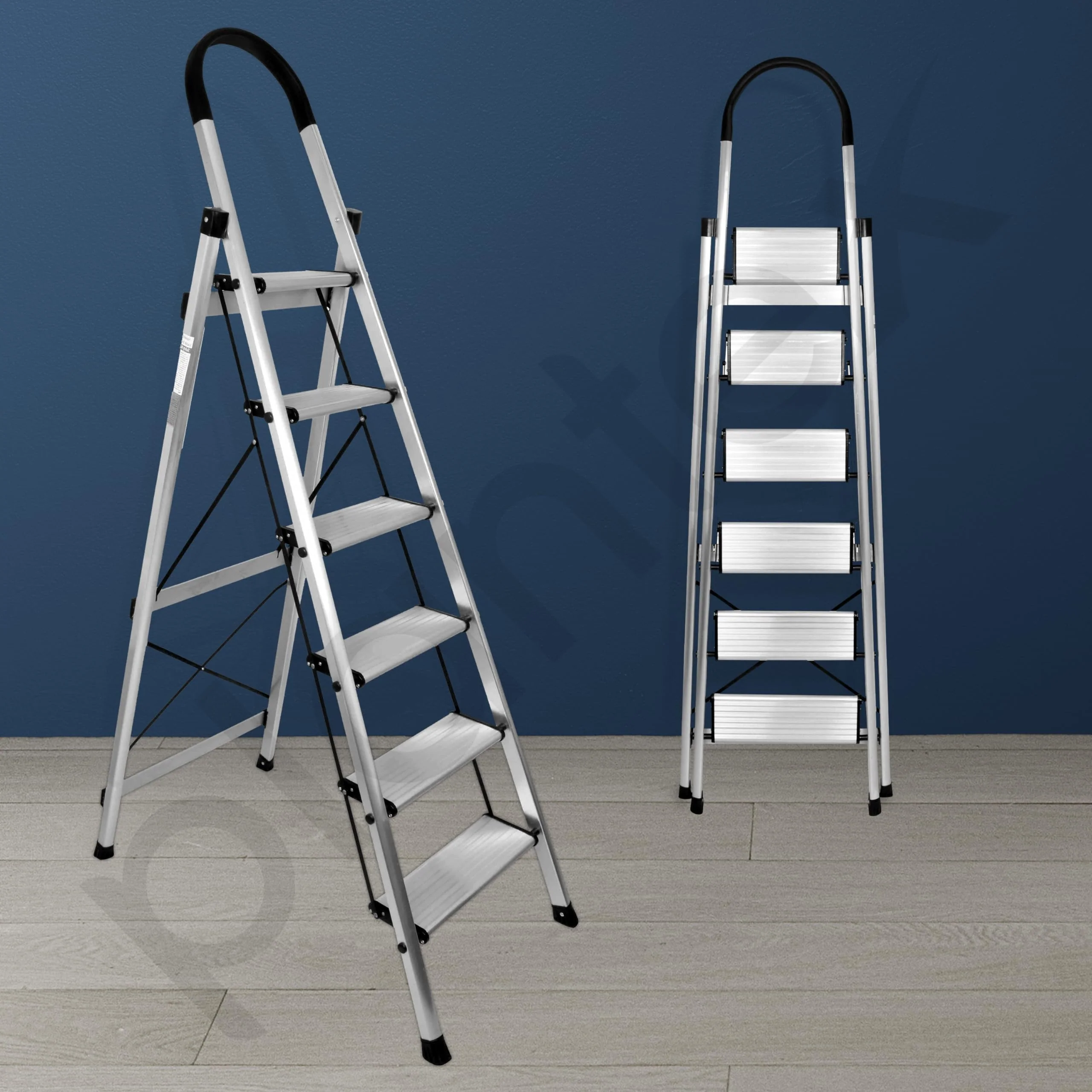 Plantex Surestep 6 Step Aluminum Ladder for Home/Non-Slip Wide Step Foldable Ladder for Home Use with Knee Guard, PVC Shoes and Cross Bars (Anodize-Silver) - Image 7