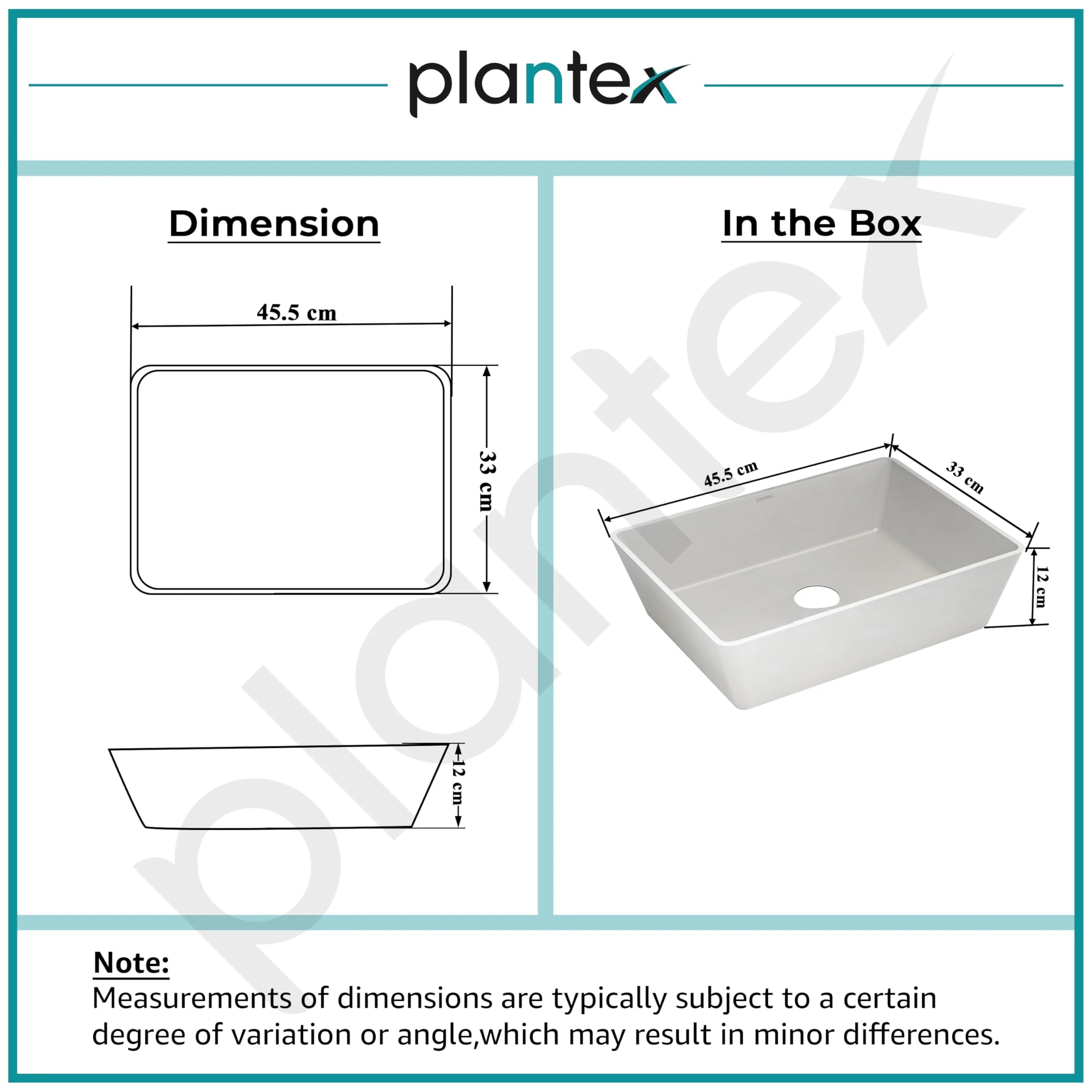 Plantex Table Top Basin for Bathroom/Quartz Rectangle Basin/Vessel Sink Basin Over Counter for Home/Restaurant (White, 18 x 13 x 5 Inch) - Image 3