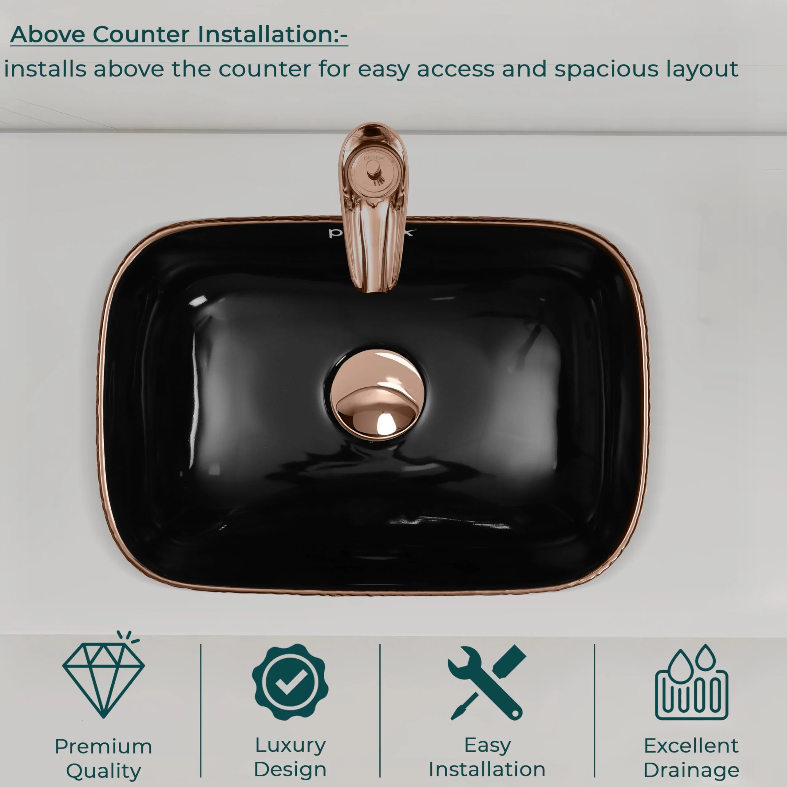 Plantex Table Top Wash Basin For Bathroom/Designer Ceramic Basin/Countertop Vessel Sink Basin - Indo-European Collection (14 x 10 x 5 Inch) - Image 4