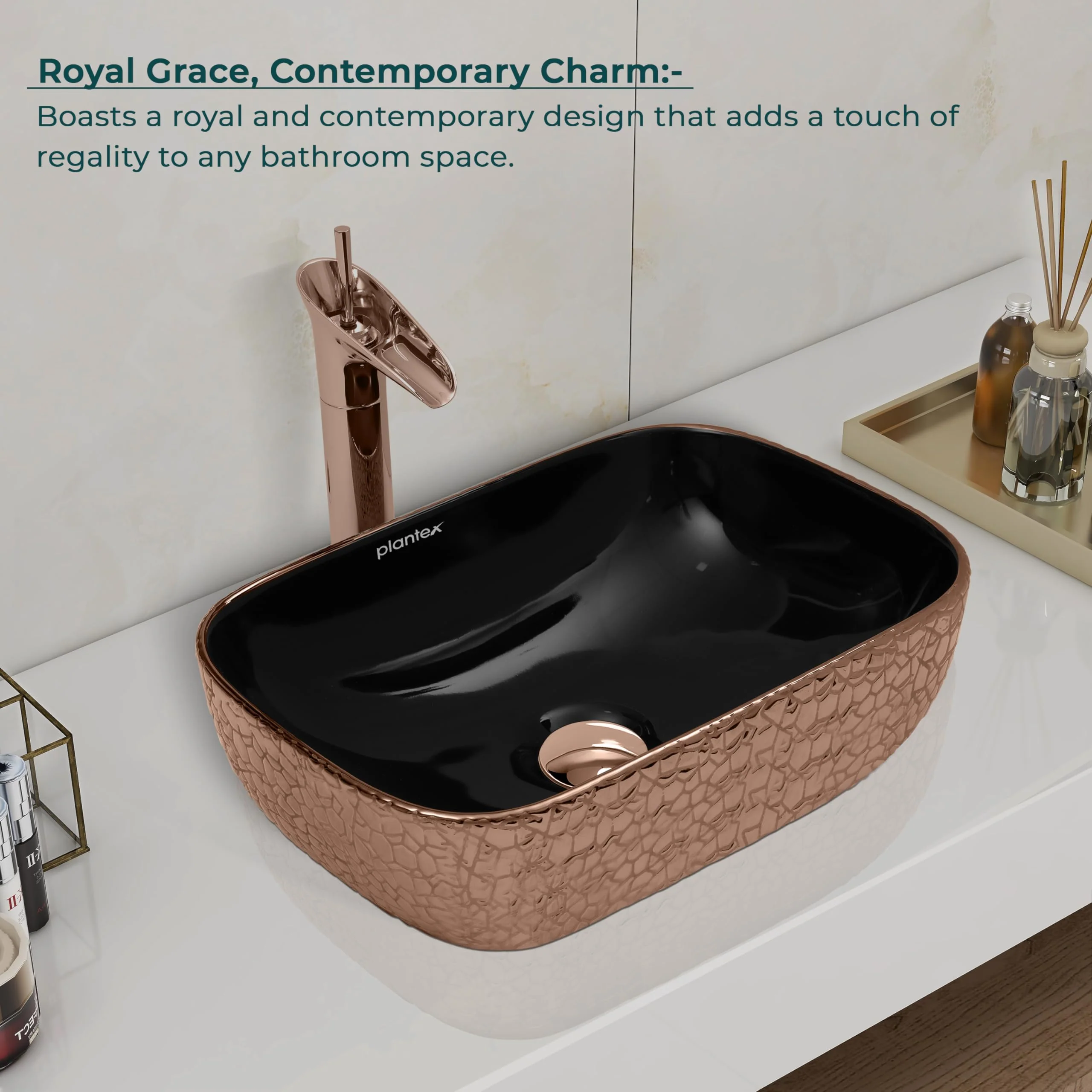 Plantex Table Top Wash Basin For Bathroom/Designer Ceramic Basin/Countertop Vessel Sink Basin - Indo-European Collection (14 x 10 x 5 Inch) - Image 5