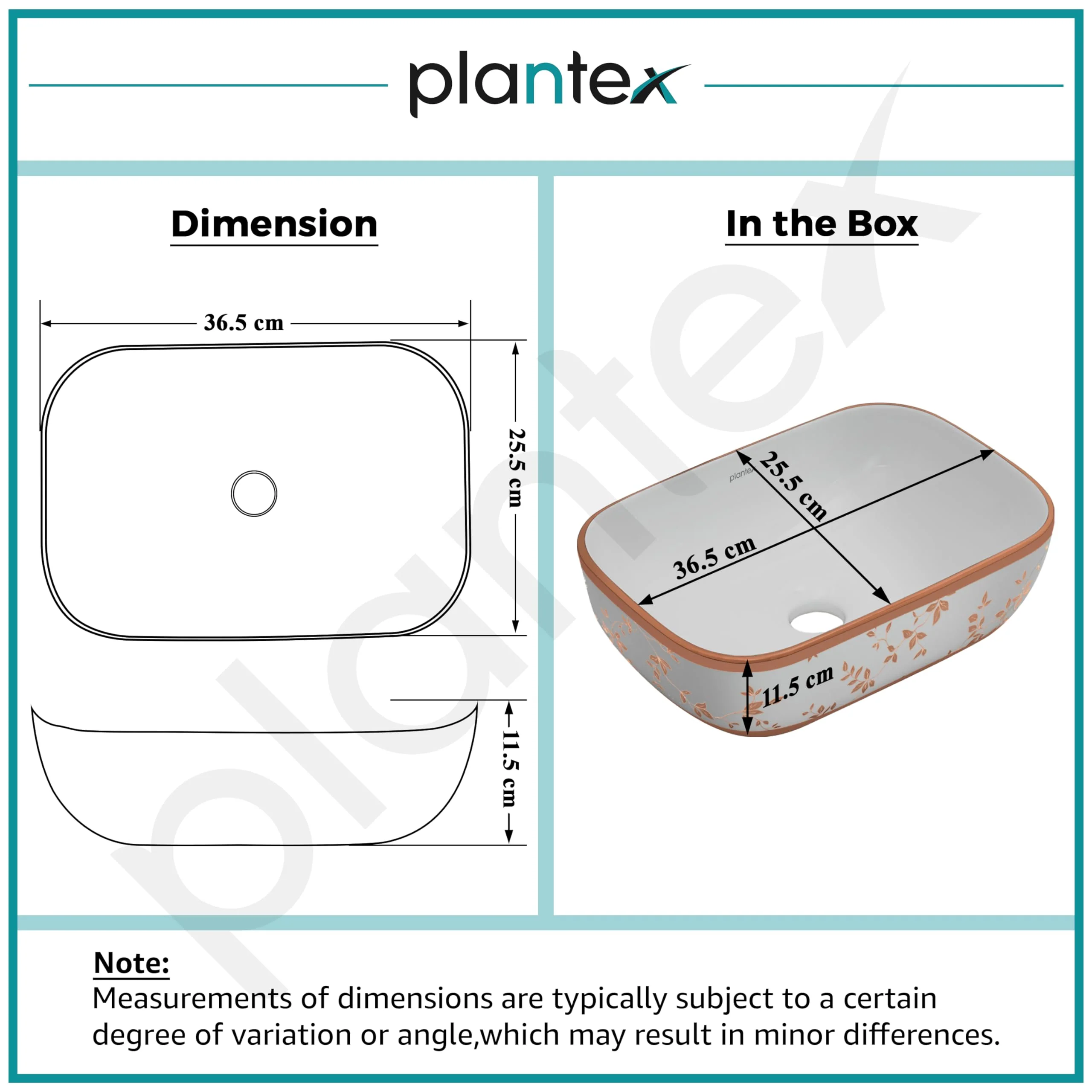 Plantex Table Top Wash Basin For Bathroom/Designer Ceramic Basin/Countertop Vessel Sink Basin - Indo-European Collection (14 x 10 x 5 Inch) - Image 2