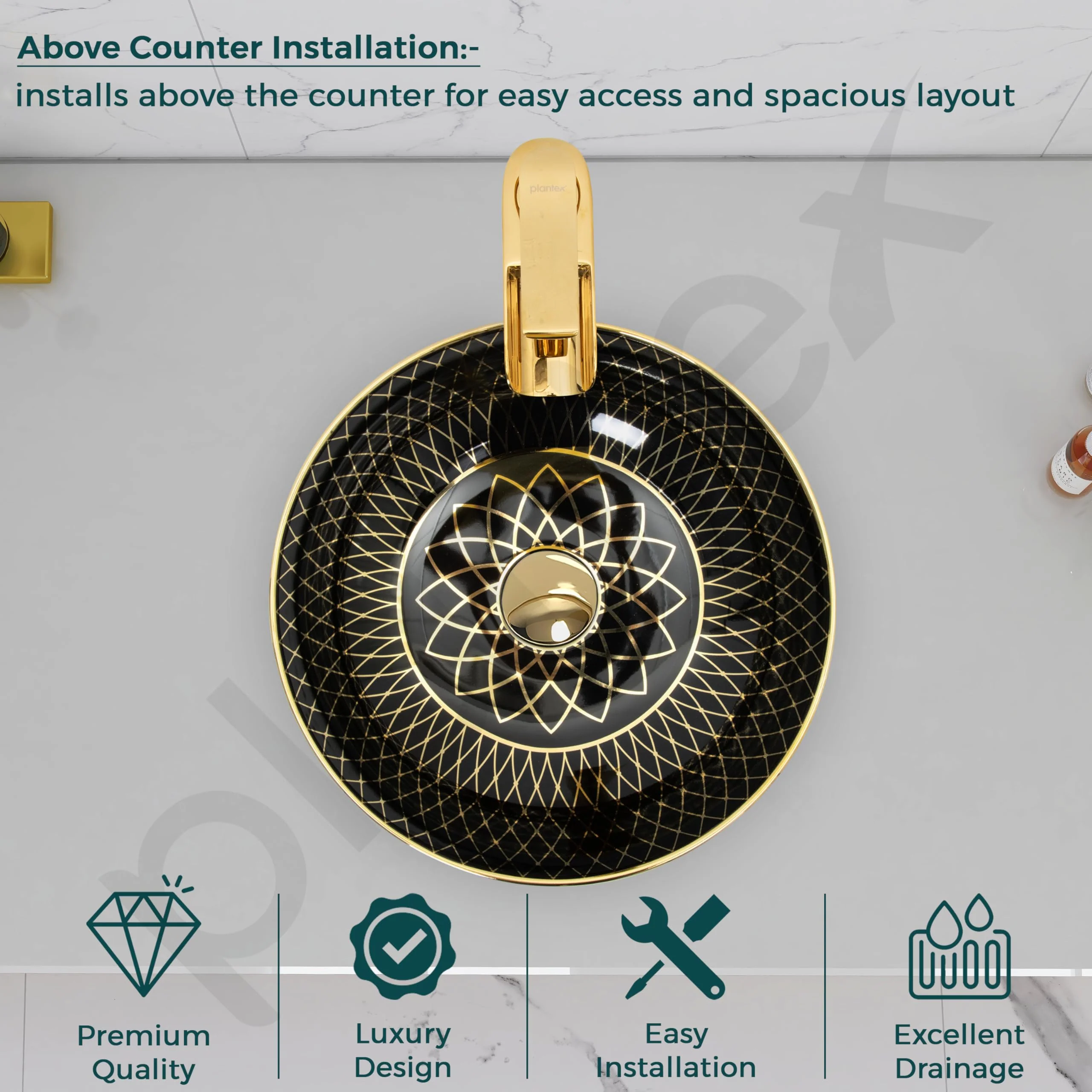 Plantex Table Top Wash Basin For Bathroom/Designer Ceramic Basin/Countertop Vessel Sink Basin - Indo-European Collection (16 x 16 x 5 Inch) - Image 4