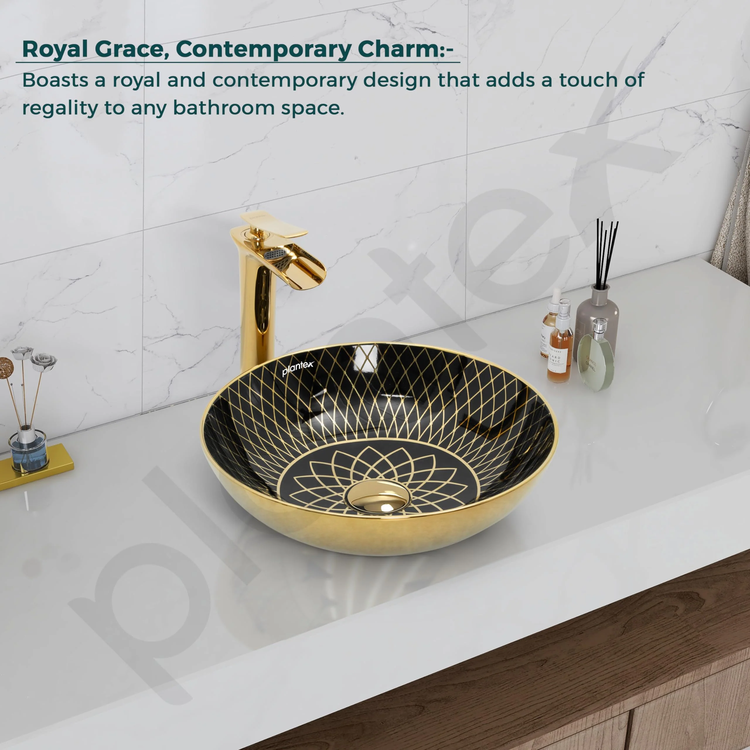 Plantex Table Top Wash Basin For Bathroom/Designer Ceramic Basin/Countertop Vessel Sink Basin - Indo-European Collection (16 x 16 x 5 Inch) - Image 5