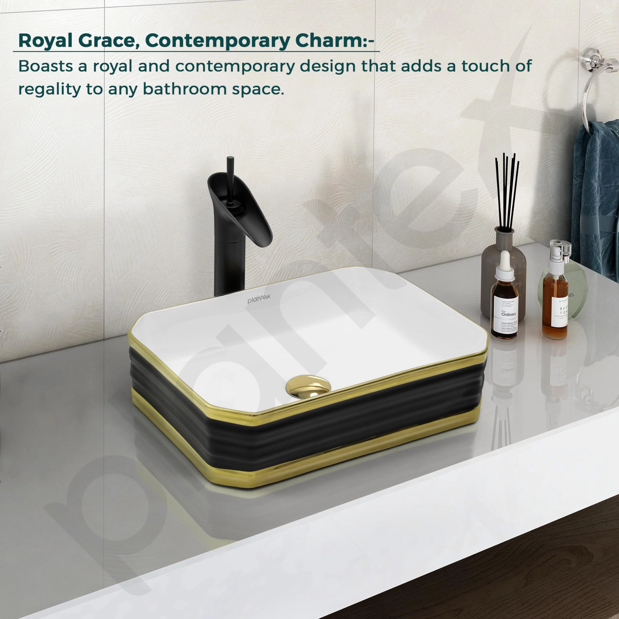 Plantex Table Top Wash Basin For Bathroom/Designer Ceramic Basin/Countertop Vessel Sink Basin - Indo-European Collection (18 x 13 x 5 Inch) - Image 4