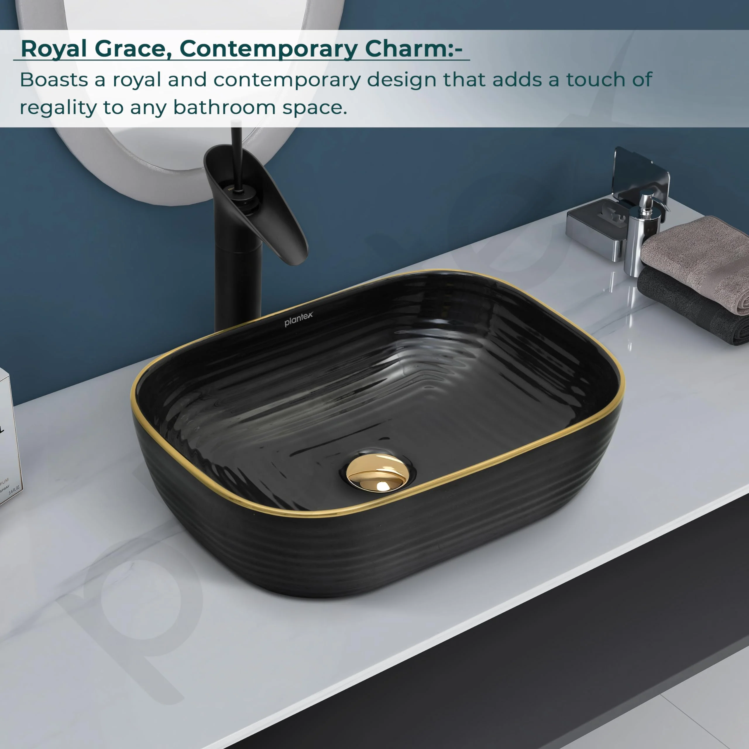 Plantex Table Top Wash Basin For Bathroom/Designer Ceramic Basin/Countertop Vessel Sink Basin - Indo-European Collection (18 x 13 x 5 Inch) - Image 4