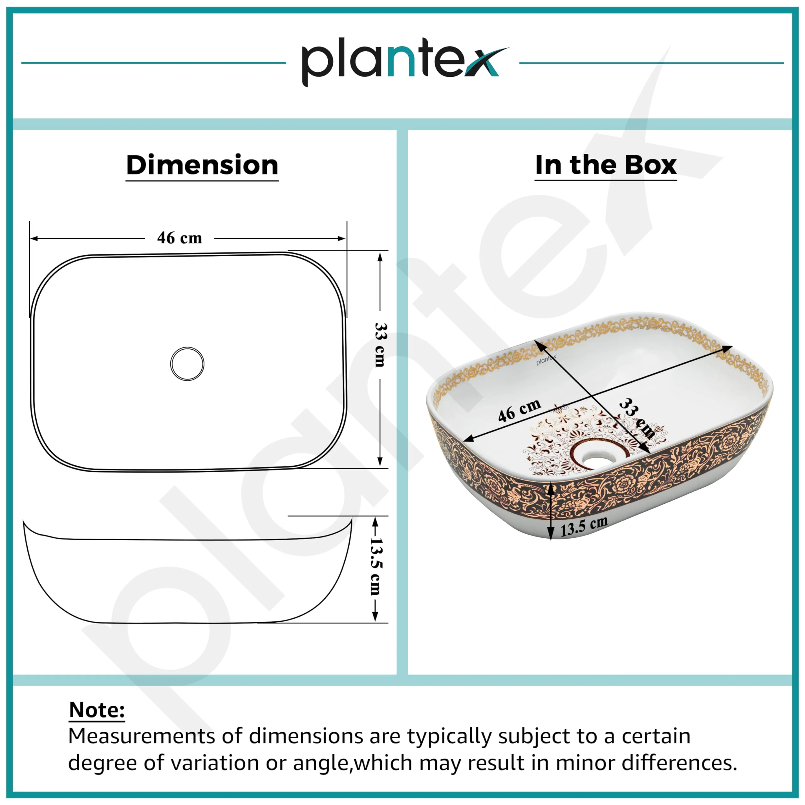 Plantex Table Top Wash Basin For Bathroom/Designer Ceramic Basin/Countertop Vessel Sink Basin - Indo-European Collection (18 x 13 x 5 Inch) - Image 2