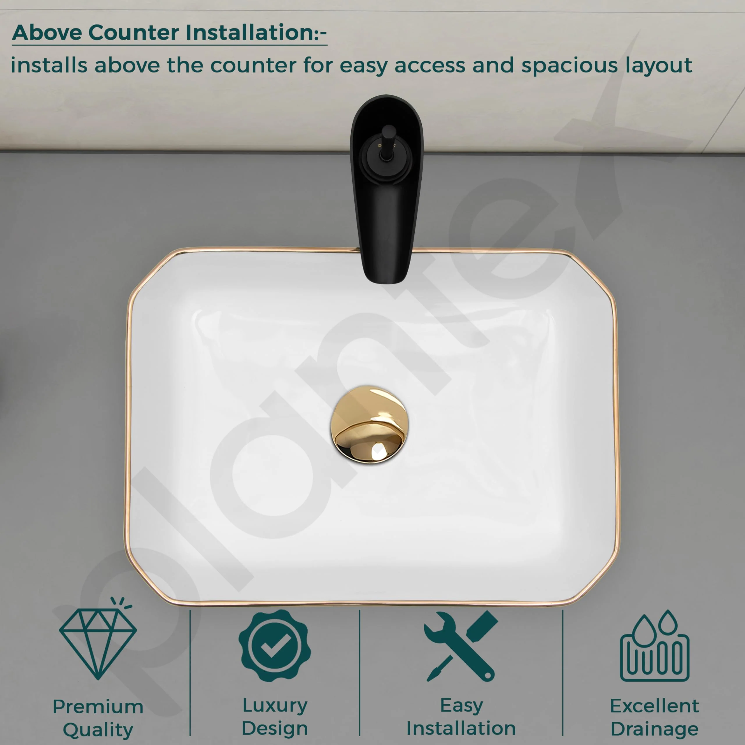 Plantex Table Top Wash Basin For Bathroom/Designer Ceramic Basin/Countertop Vessel Sink Basin - Indo-European Collection (18 x 13 x 5 Inch) - Image 4